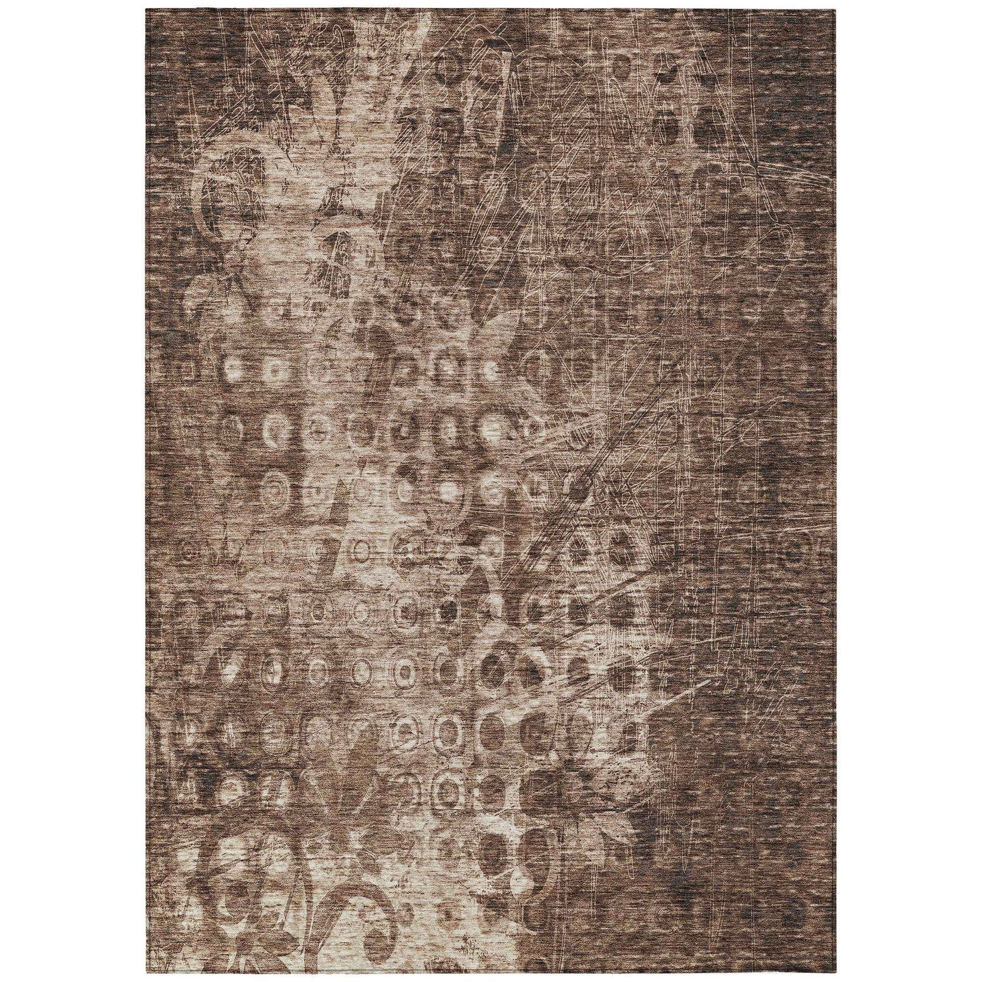 Machine Washable Chocolate Brown Rug - Indoor / Outdoor - Kids / Pet Friendly Ikat Print Rug