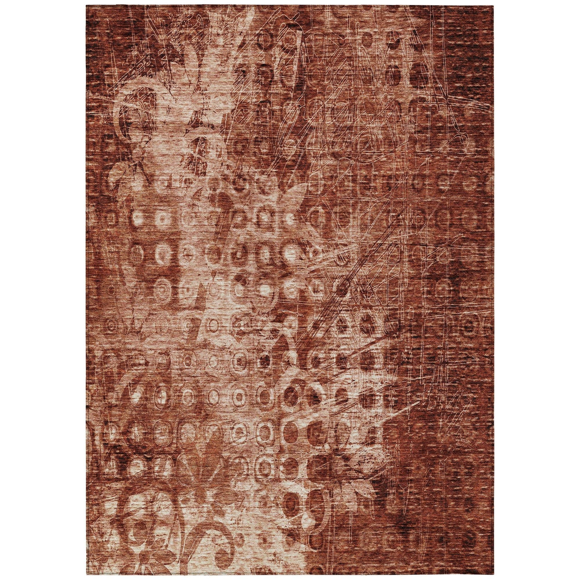 Machine Washable Paprika Orange Rug - Indoor / Outdoor - Kids / Pet Friendly Ikat Print Rug