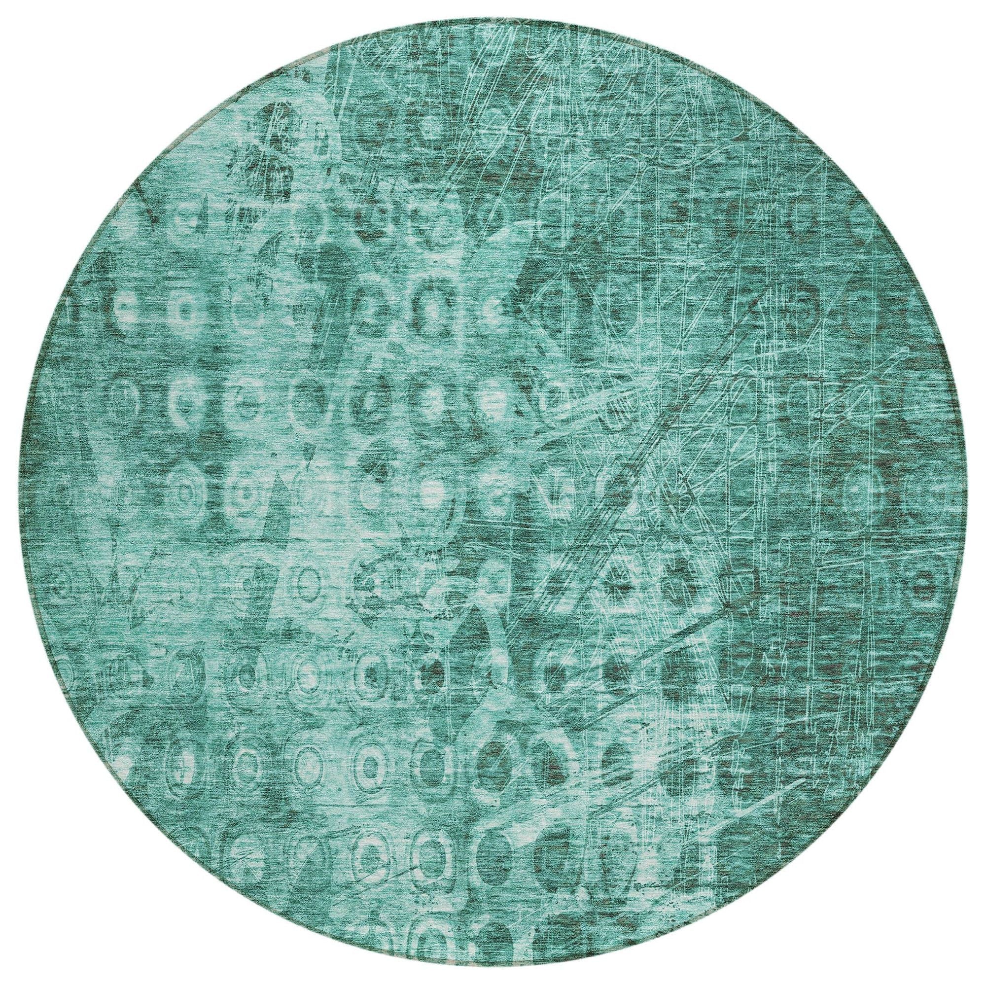 Machine Washable Teal Rug - Indoor / Outdoor - Kids / Pet Friendly Ikat Print Rug