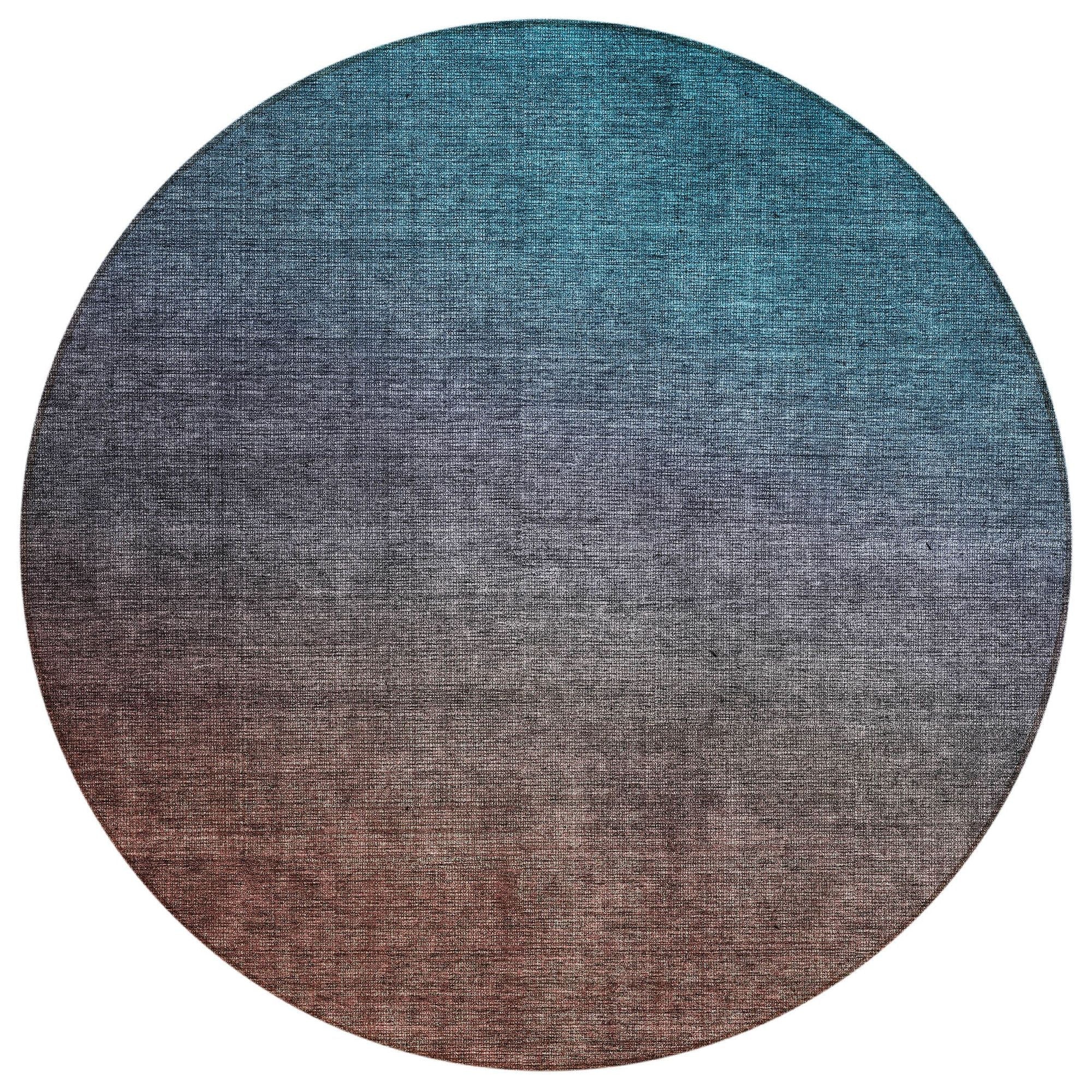 Machine Washable Teal Rug - Indoor / Outdoor - Kids / Pet Friendly Circles Print Rug