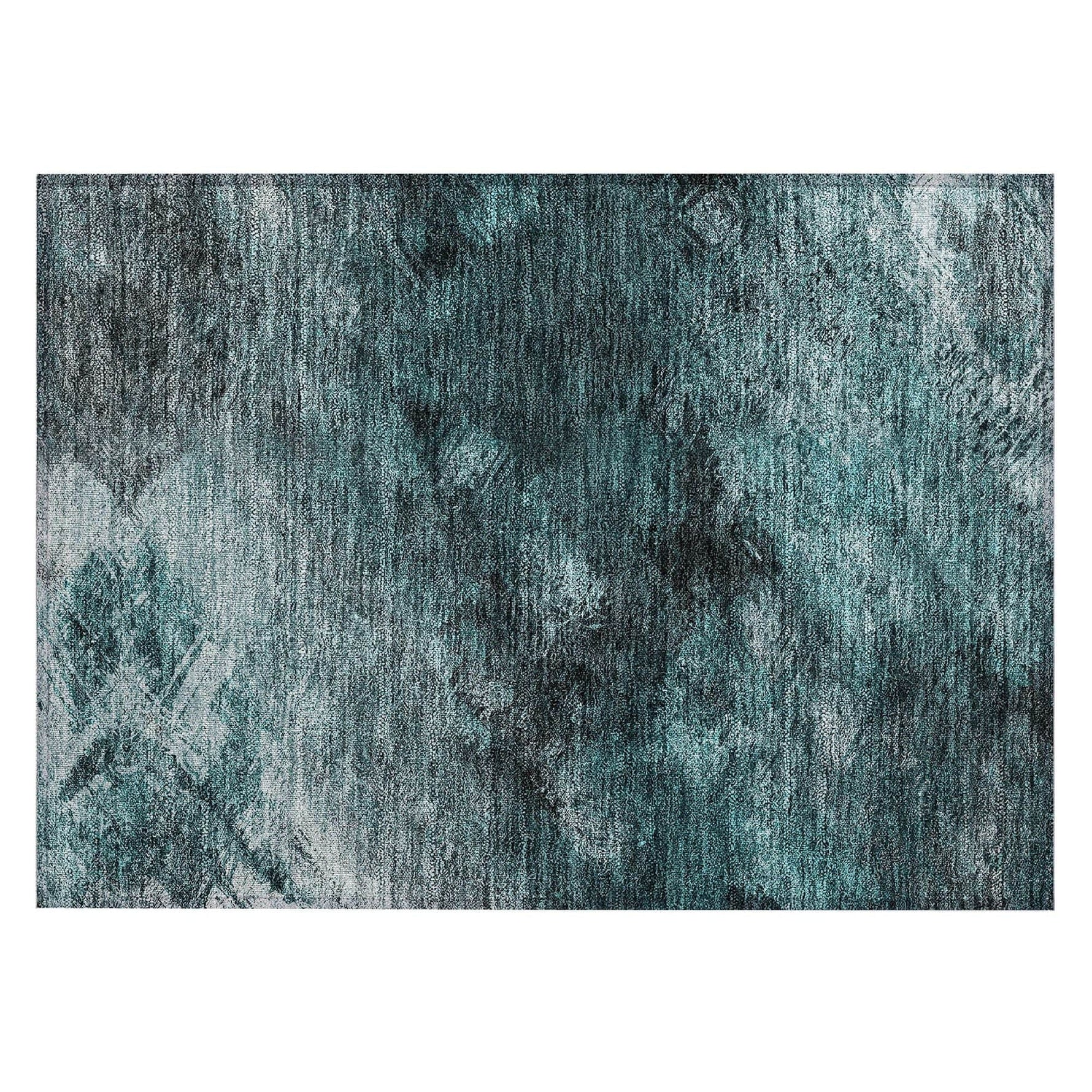 Machine Washable Teal Rug - Indoor / Outdoor - Kids / Pet Friendly Modern Print Rug