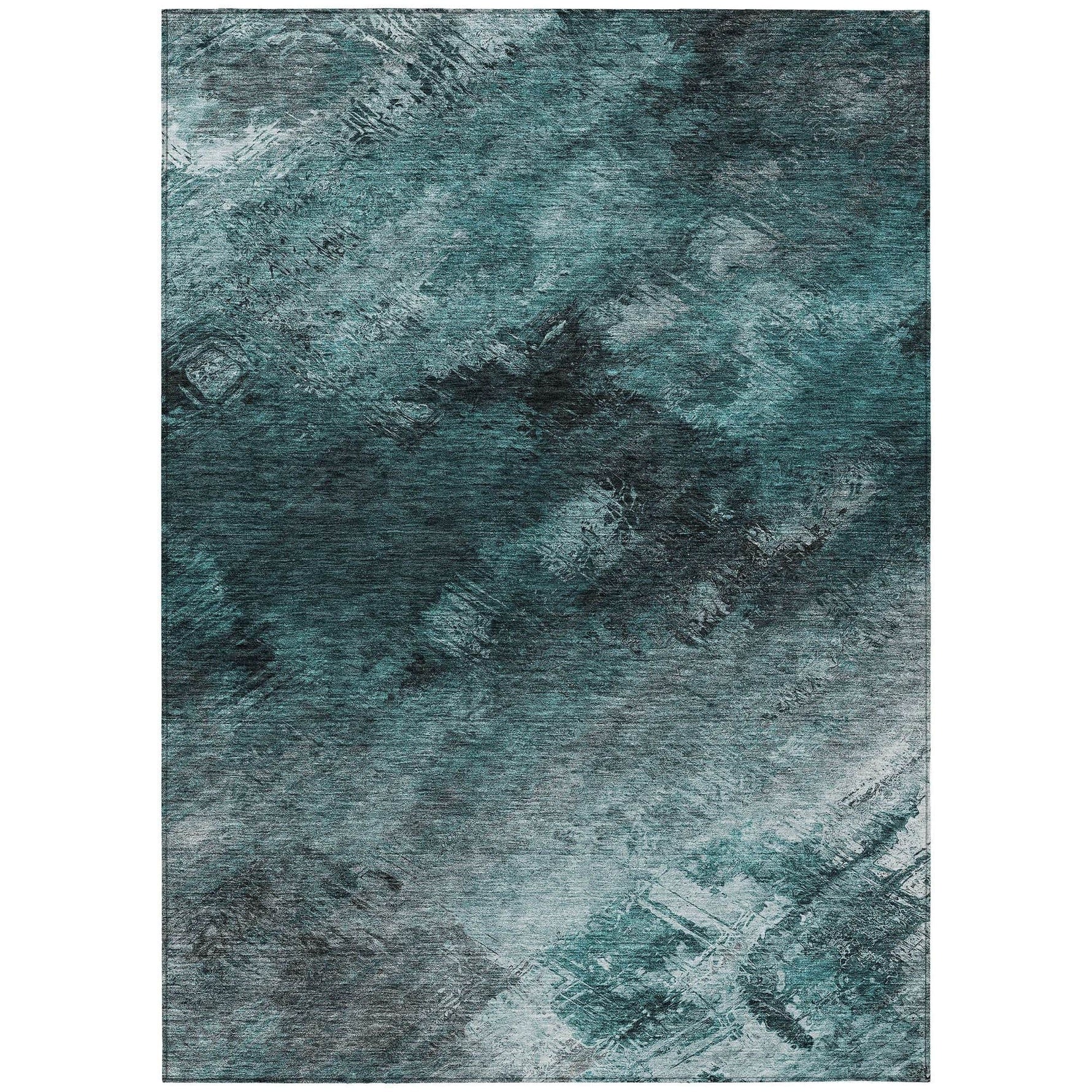 Machine Washable Teal Rug - Indoor / Outdoor - Kids / Pet Friendly Modern Print Rug