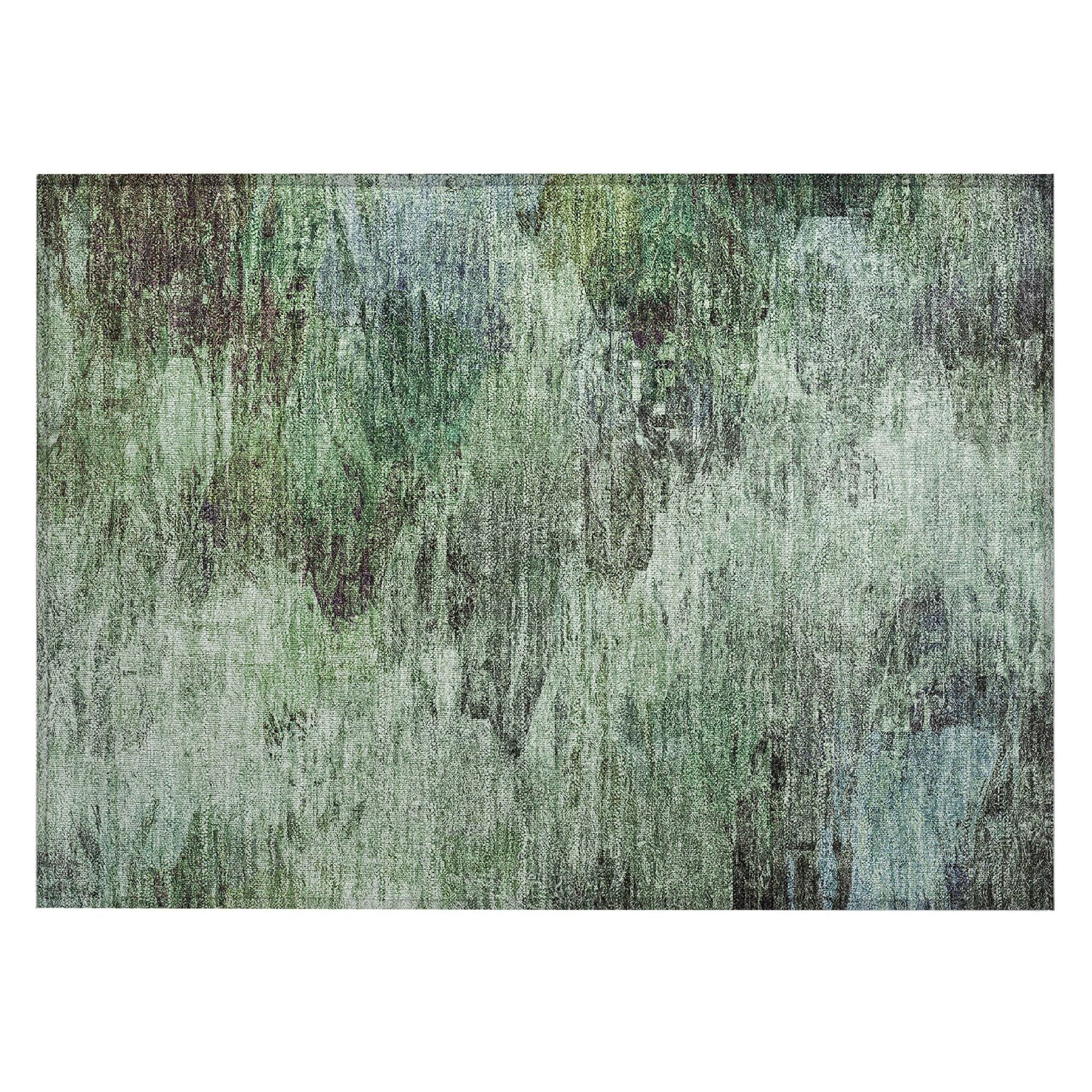 Machine Washable Green Rug - Indoor / Outdoor - Kids / Pet Friendly Abstract Print Rug