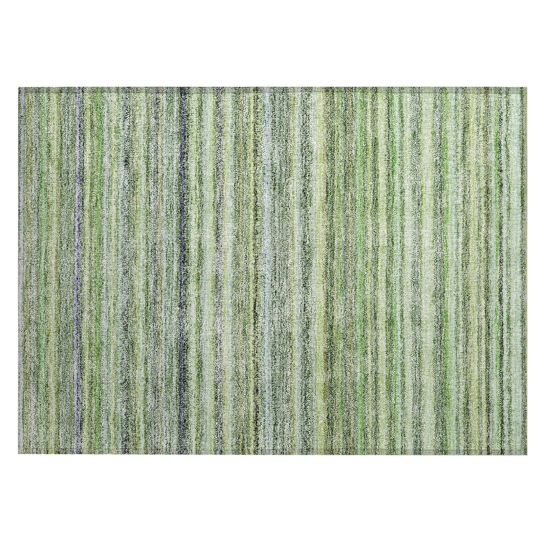 Machine Washable Green Rug - Indoor / Outdoor - Kids / Pet Friendly Stripes Print Rug