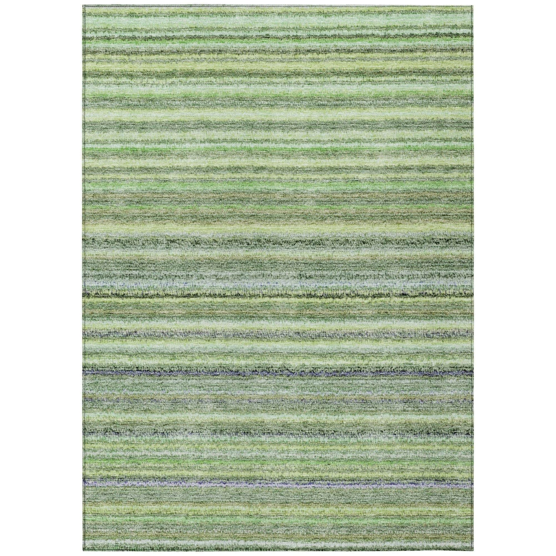 Machine Washable Green Rug - Indoor / Outdoor - Kids / Pet Friendly Stripes Print Rug