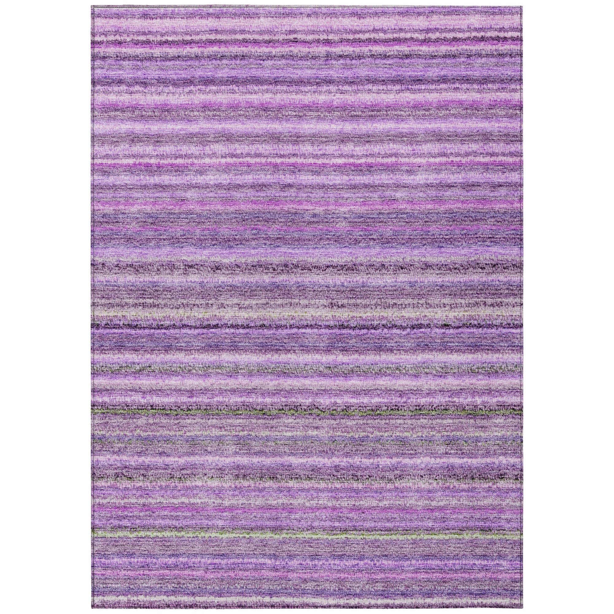 Machine Washable Purple Rug - Indoor / Outdoor - Kids / Pet Friendly Stripes Print Rug