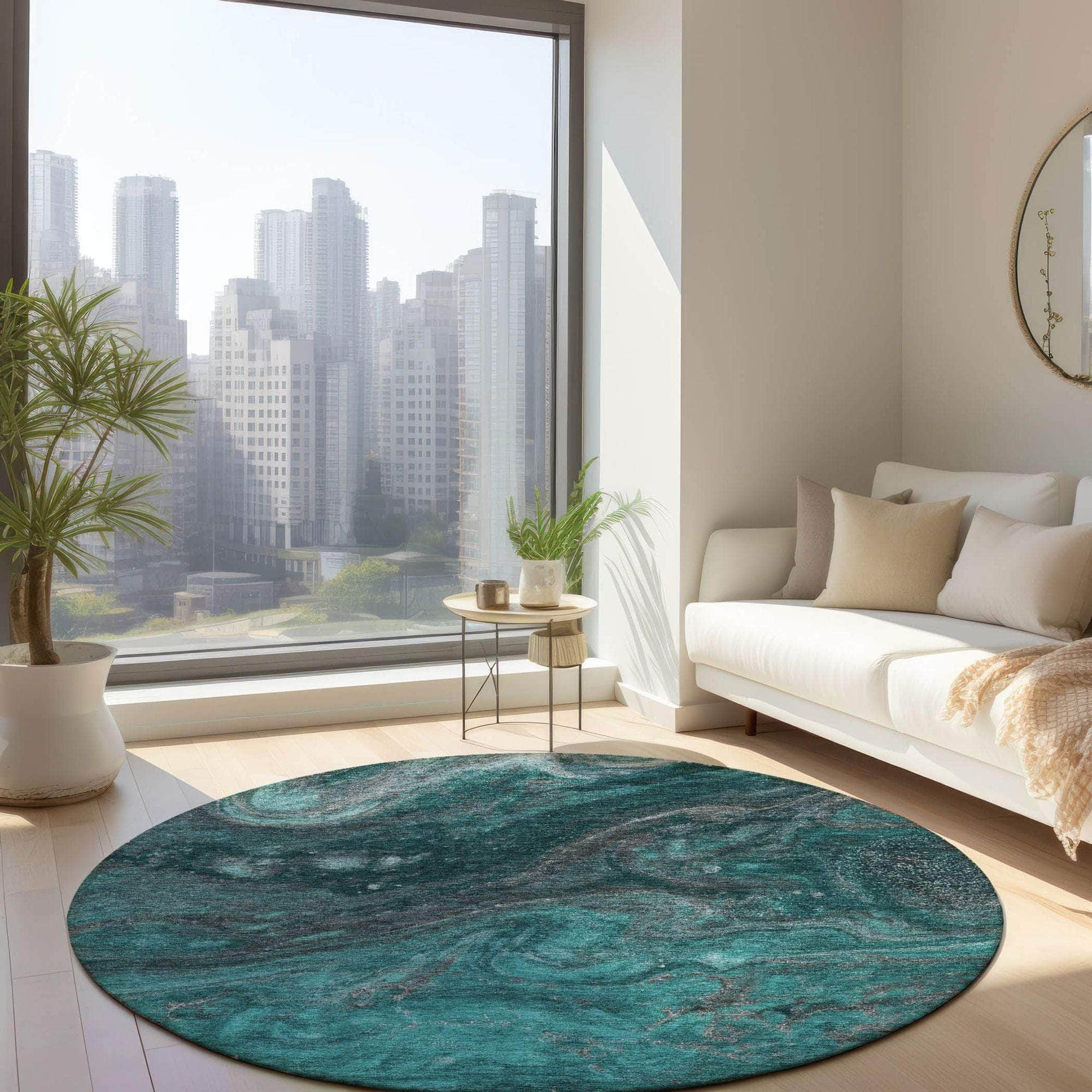 Machine Made ACN599 Teal  Rugs 
