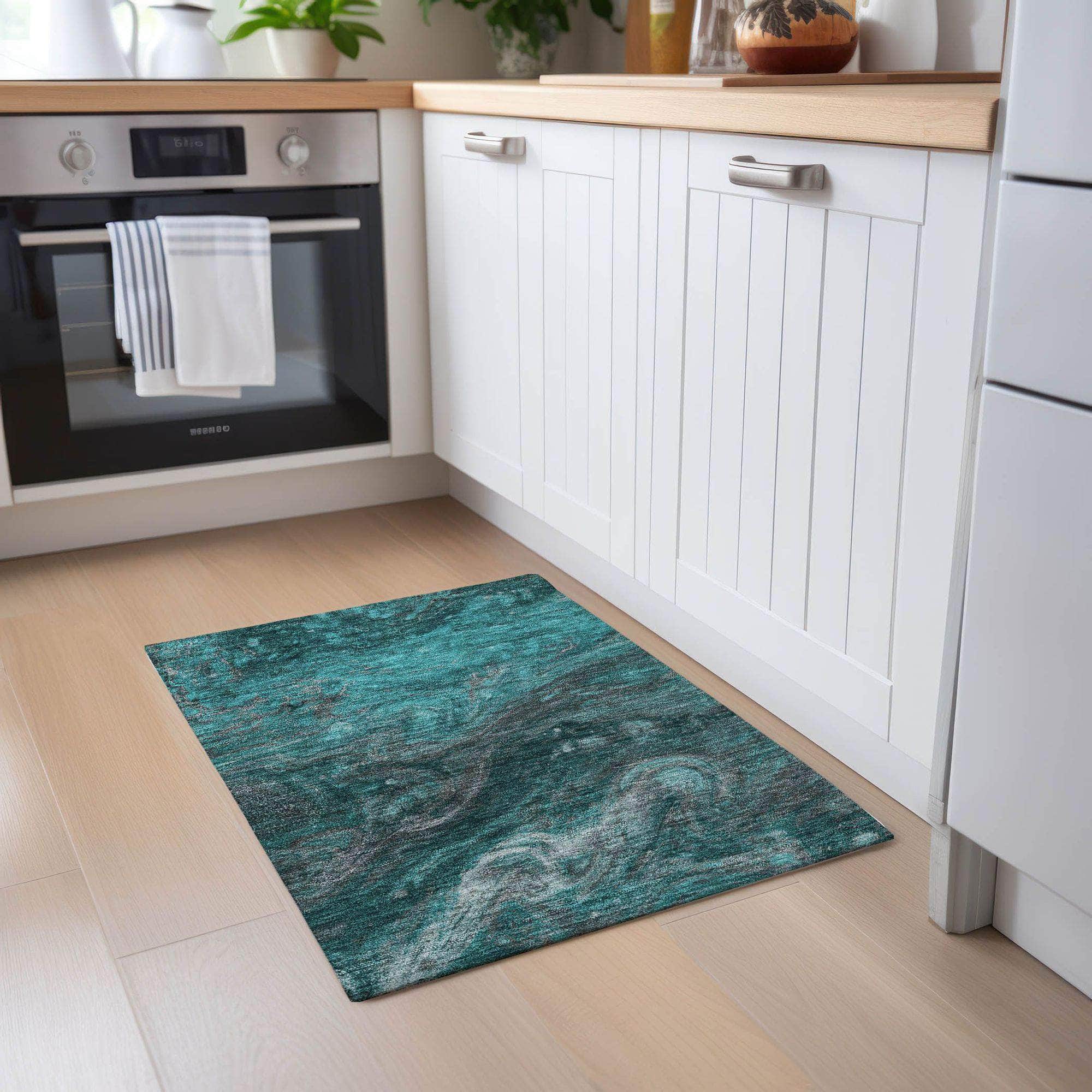Machine Made ACN599 Teal  Rugs 