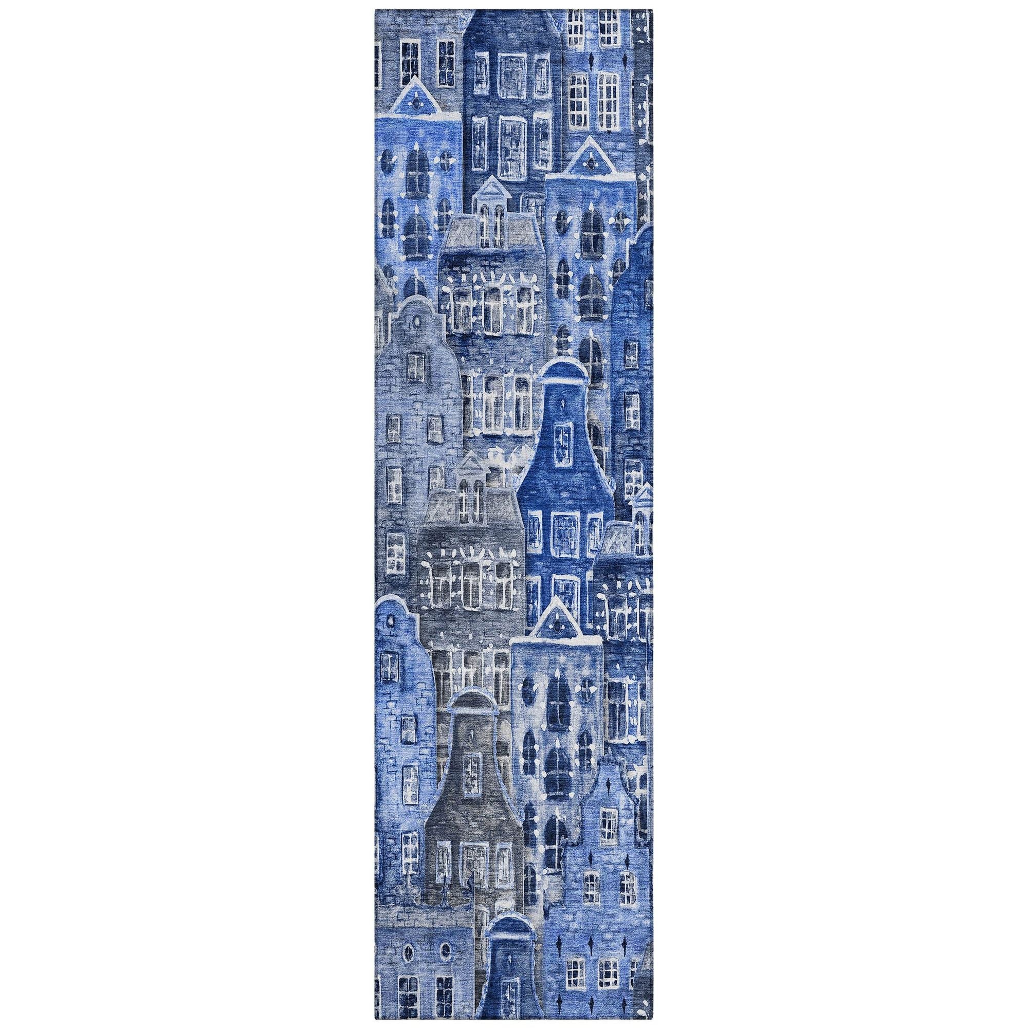 Machine Washable Blue Rug - Indoor / Outdoor - Kids / Pet Friendly Novelty Print Rug