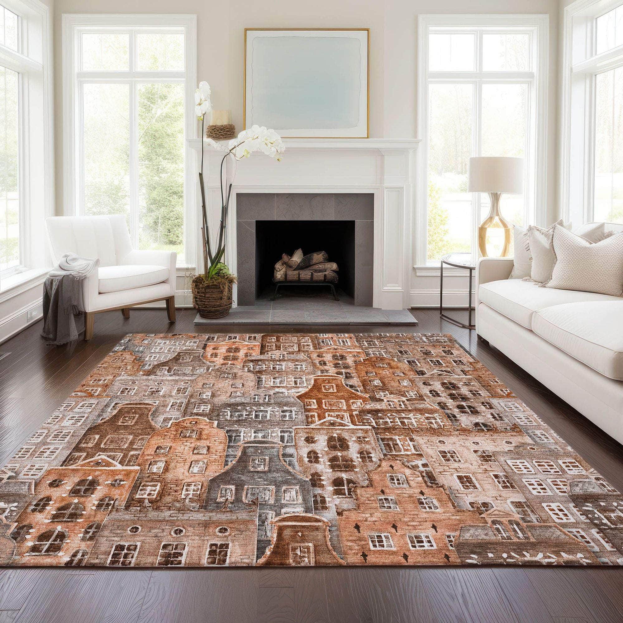 Machine Made ACN600 Paprika Orange Rugs 