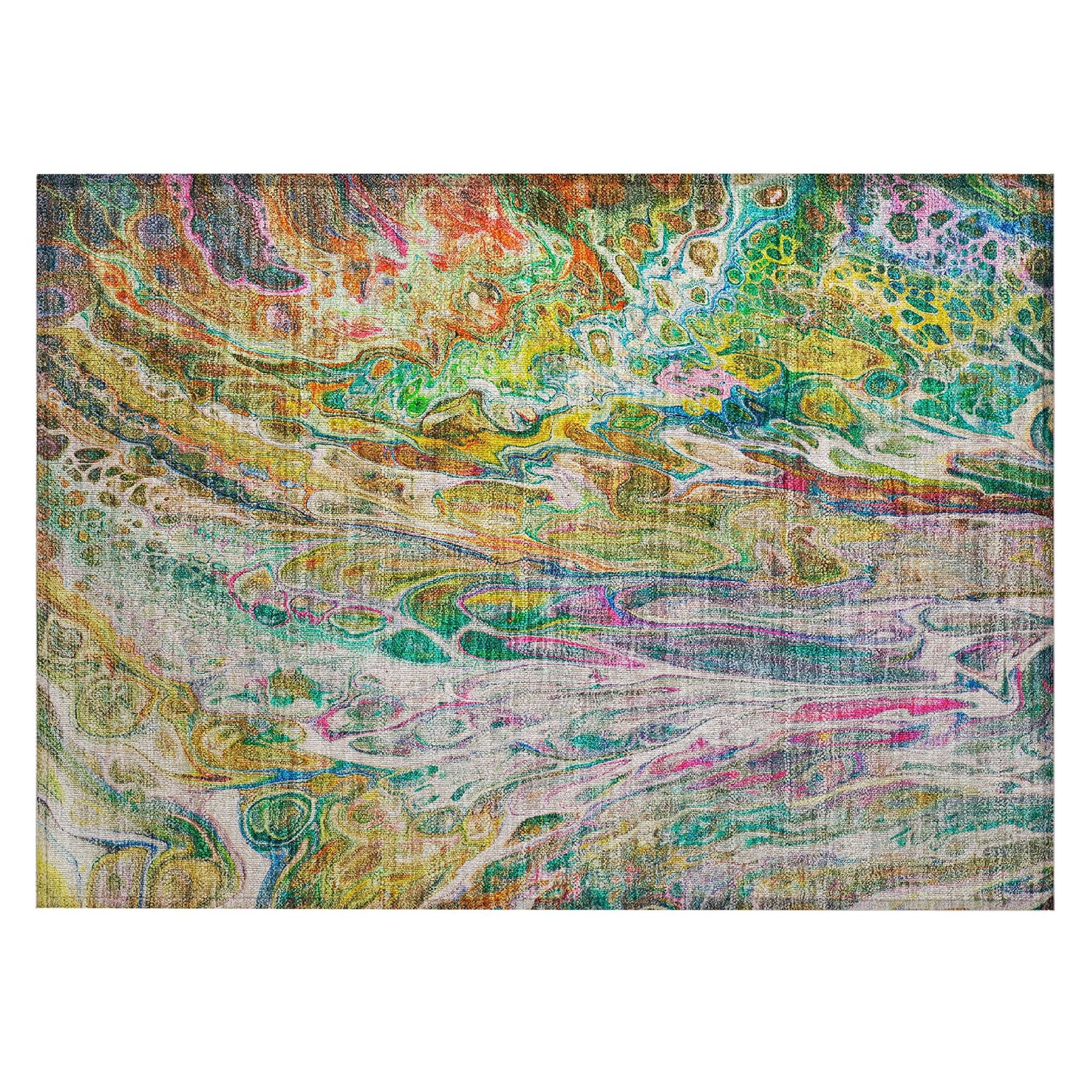 Machine Washable Green Rug - Indoor / Outdoor - Kids / Pet Friendly Abstract Print Rug