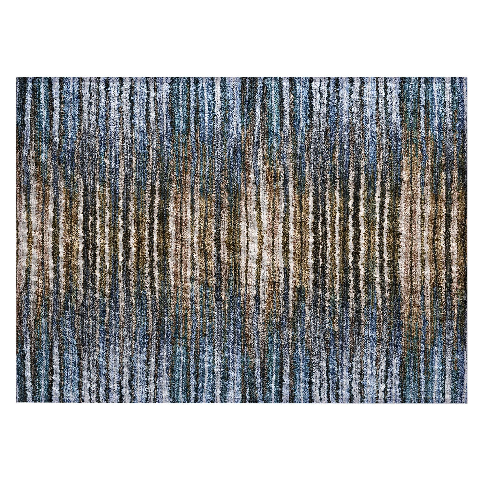 Machine Washable Blue Rug - Indoor / Outdoor - Kids / Pet Friendly Stripes Print Rug