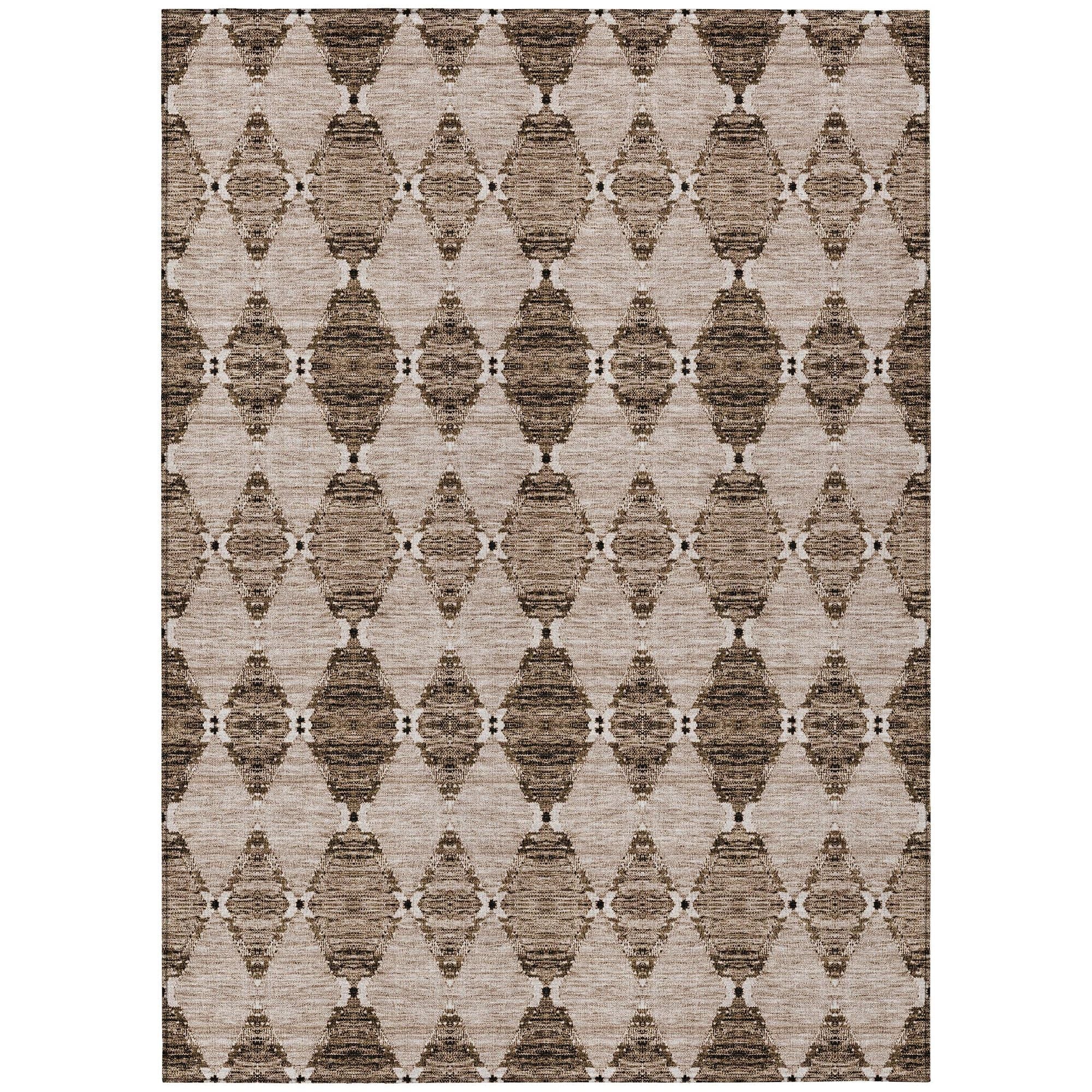 Machine Washable Mocha Brown Rug - Indoor / Outdoor - Kids / Pet Friendly Moroccan Print Rug