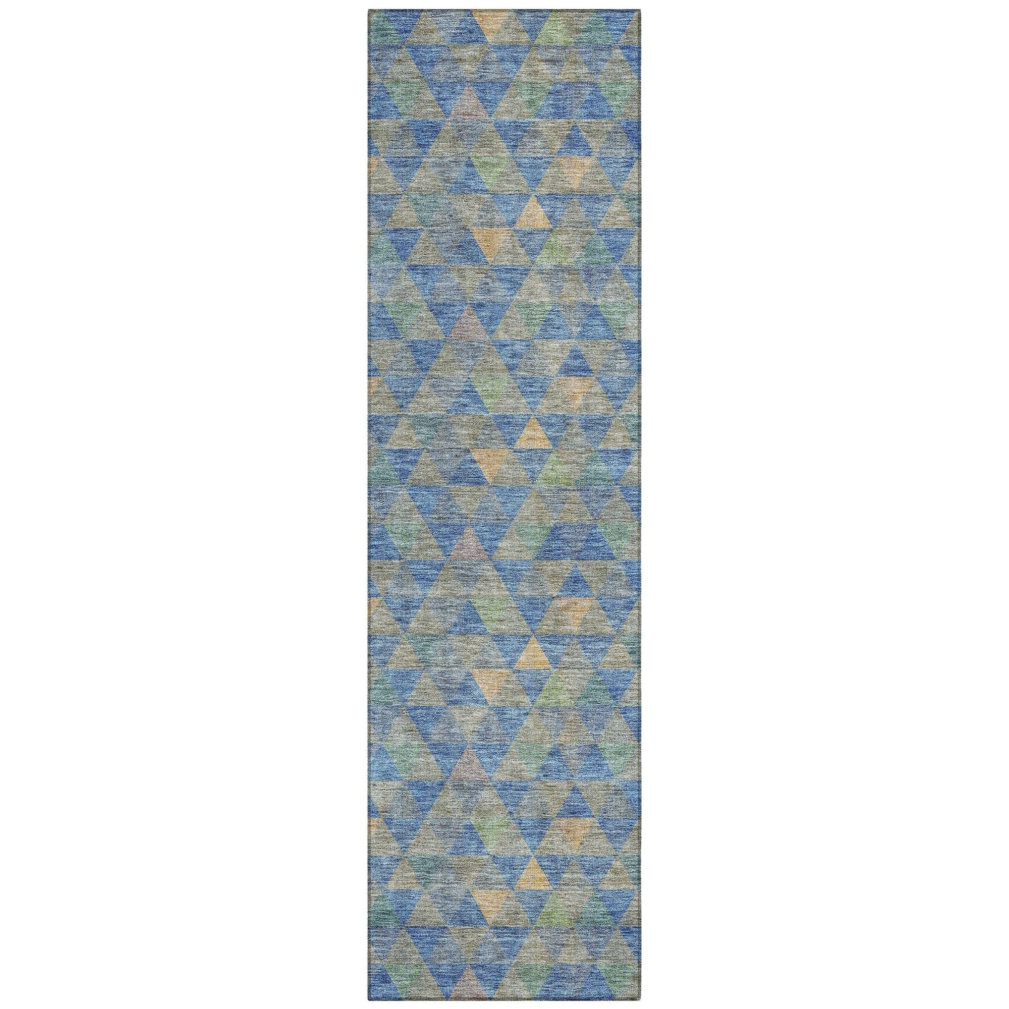 Machine Washable Blue Rug - Indoor / Outdoor - Kids / Pet Friendly Geometric Print Rug
