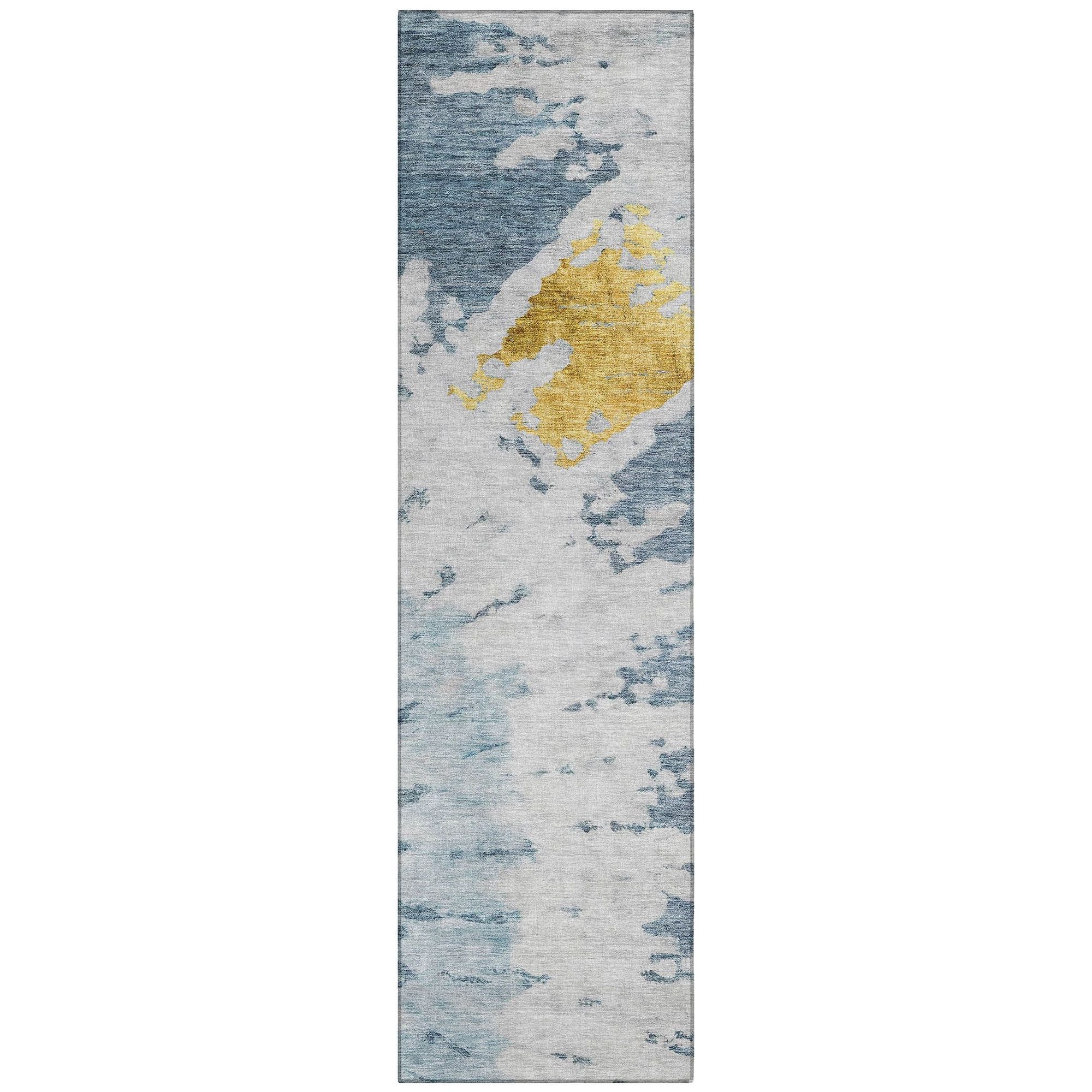 Machine Washable Blue Rug - Indoor / Outdoor - Kids / Pet Friendly Spiral Print Rug