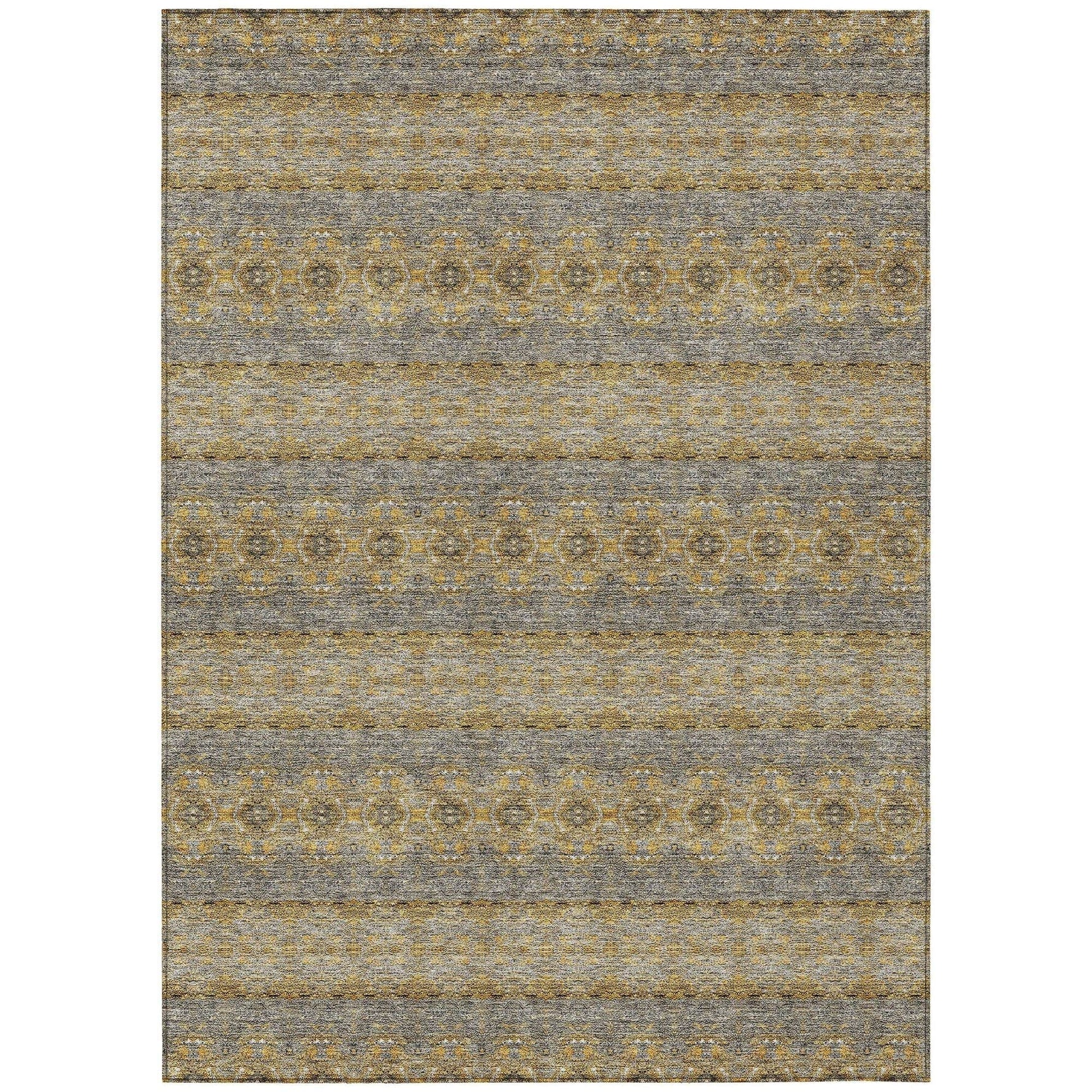 Machine Washable Gold Rug - Indoor / Outdoor - Kids / Pet Friendly Bohemian Print Rug