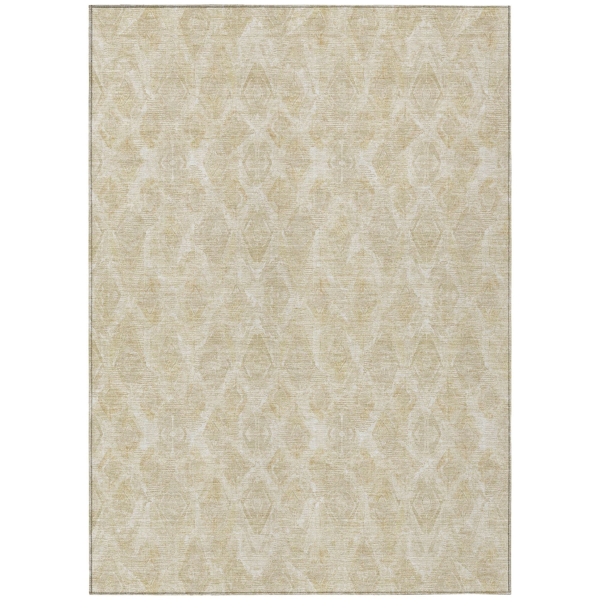 Machine Washable Beige Brown Rug - Indoor / Outdoor - Kids / Pet Friendly Diamond Print Rug