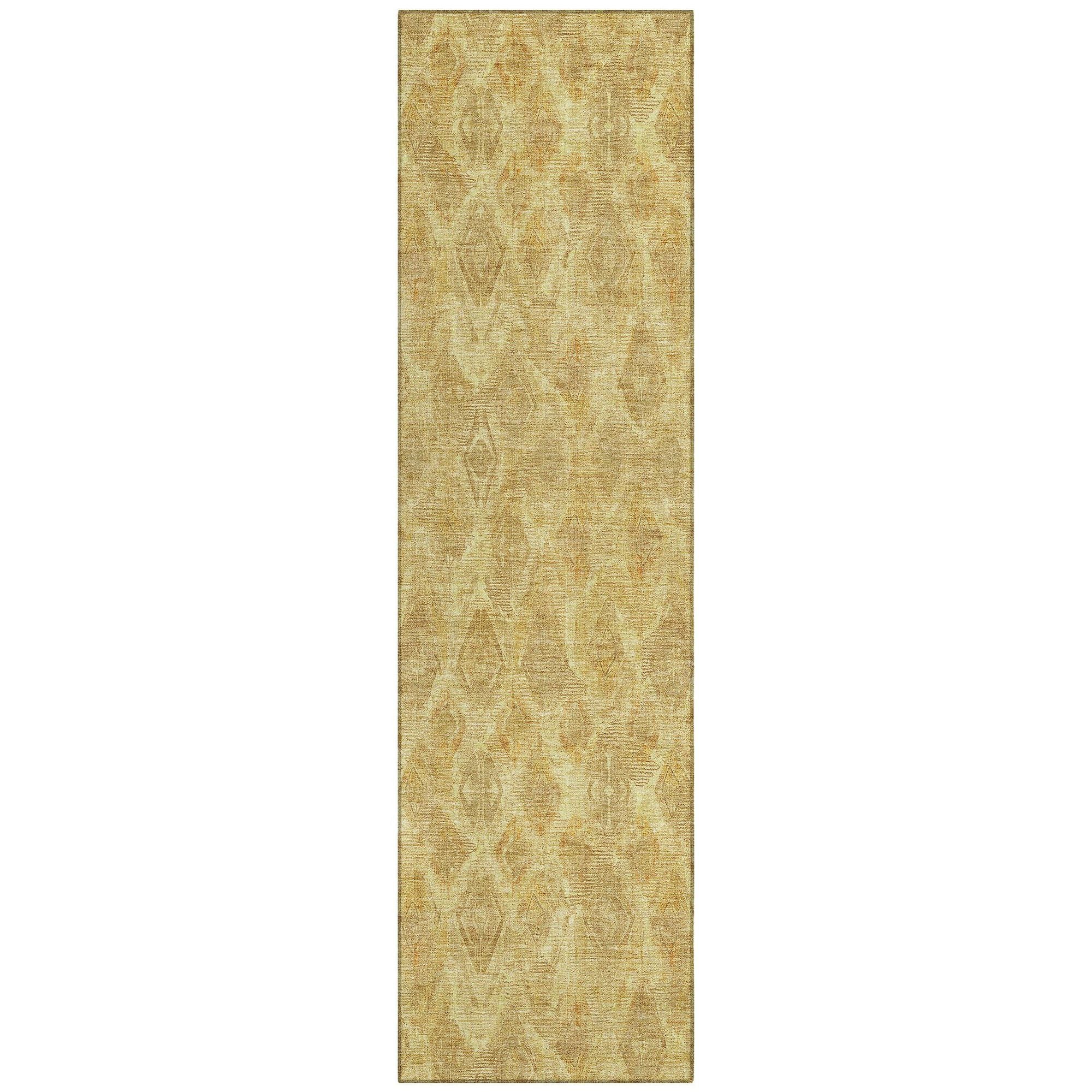 Machine Washable Gold Rug - Indoor / Outdoor - Kids / Pet Friendly Diamond Print Rug