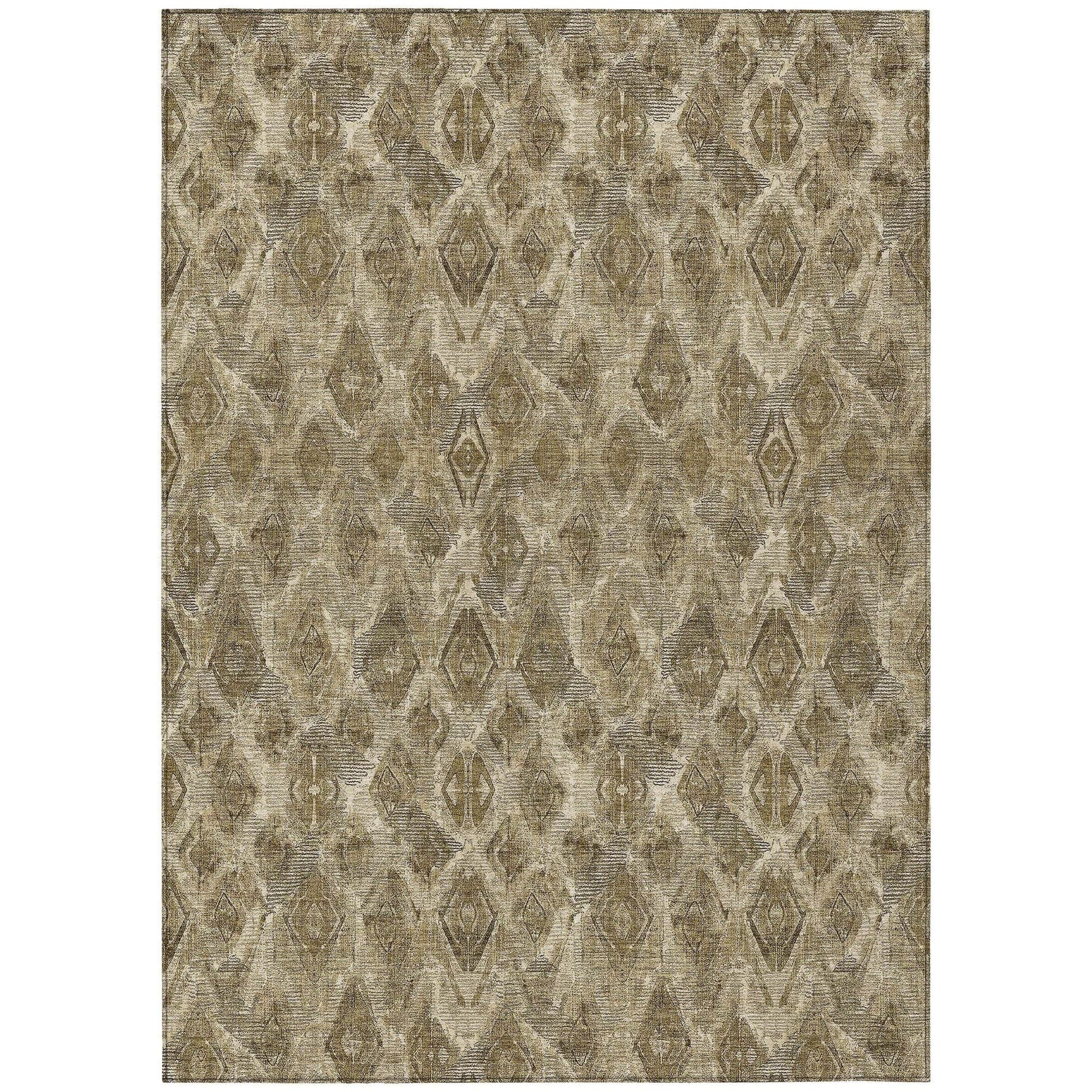 Machine Washable Mocha Brown Rug - Indoor / Outdoor - Kids / Pet Friendly Diamond Print Rug