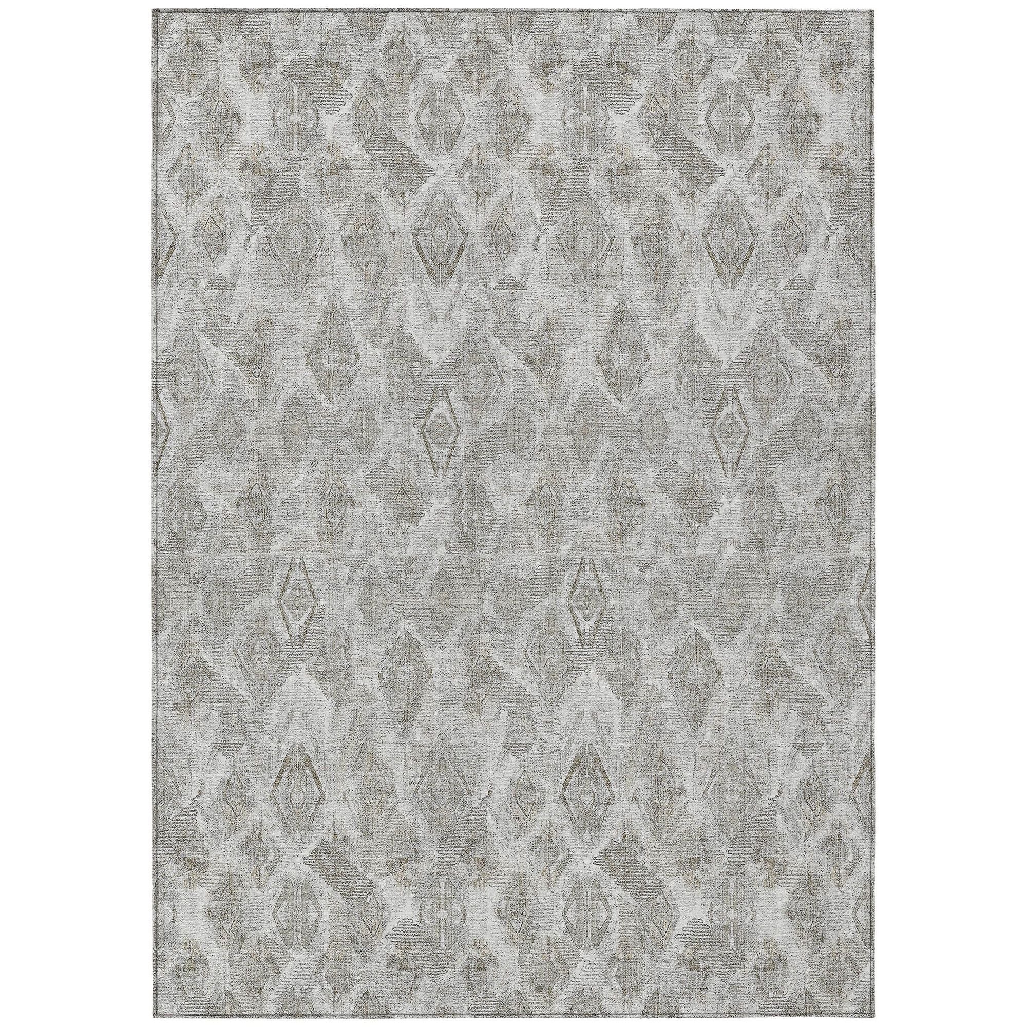 Machine Washable Silver Gray Rug - Indoor / Outdoor - Kids / Pet Friendly Diamond Print Rug