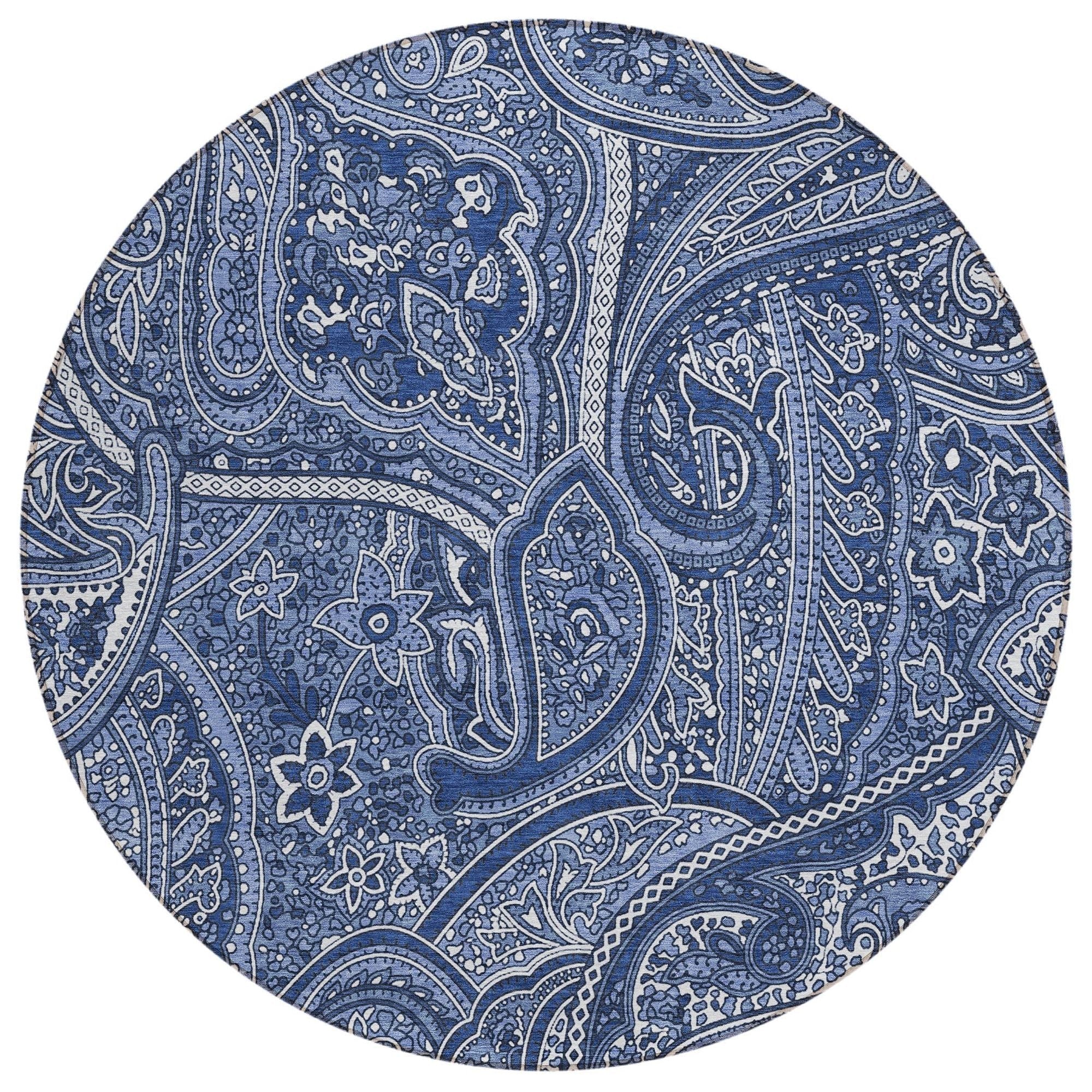 Machine Washable Navy Blue Rug - Indoor / Outdoor - Kids / Pet Friendly Paisley Print Rug