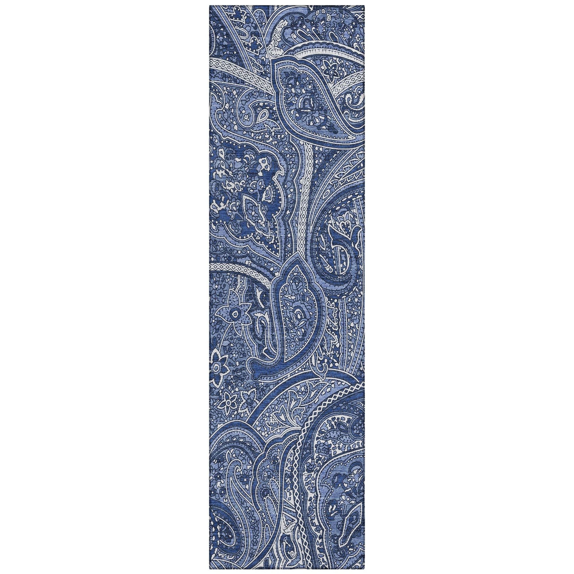 Machine Washable Navy Blue Rug - Indoor / Outdoor - Kids / Pet Friendly Paisley Print Rug