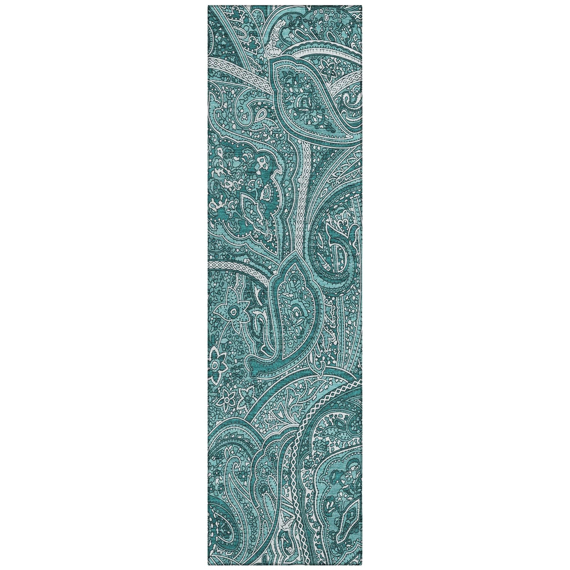 Machine Washable Teal Rug - Indoor / Outdoor - Kids / Pet Friendly Paisley Print Rug