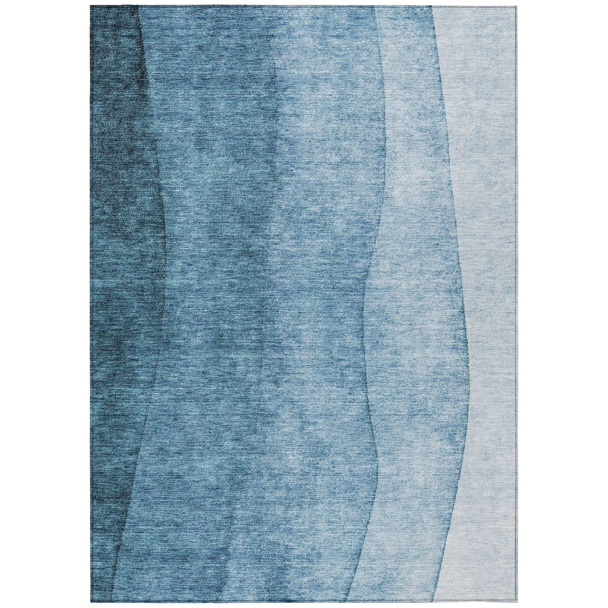 Machine Washable Blue Rug - Indoor / Outdoor - Kids / Pet Friendly Ombre Print Rug