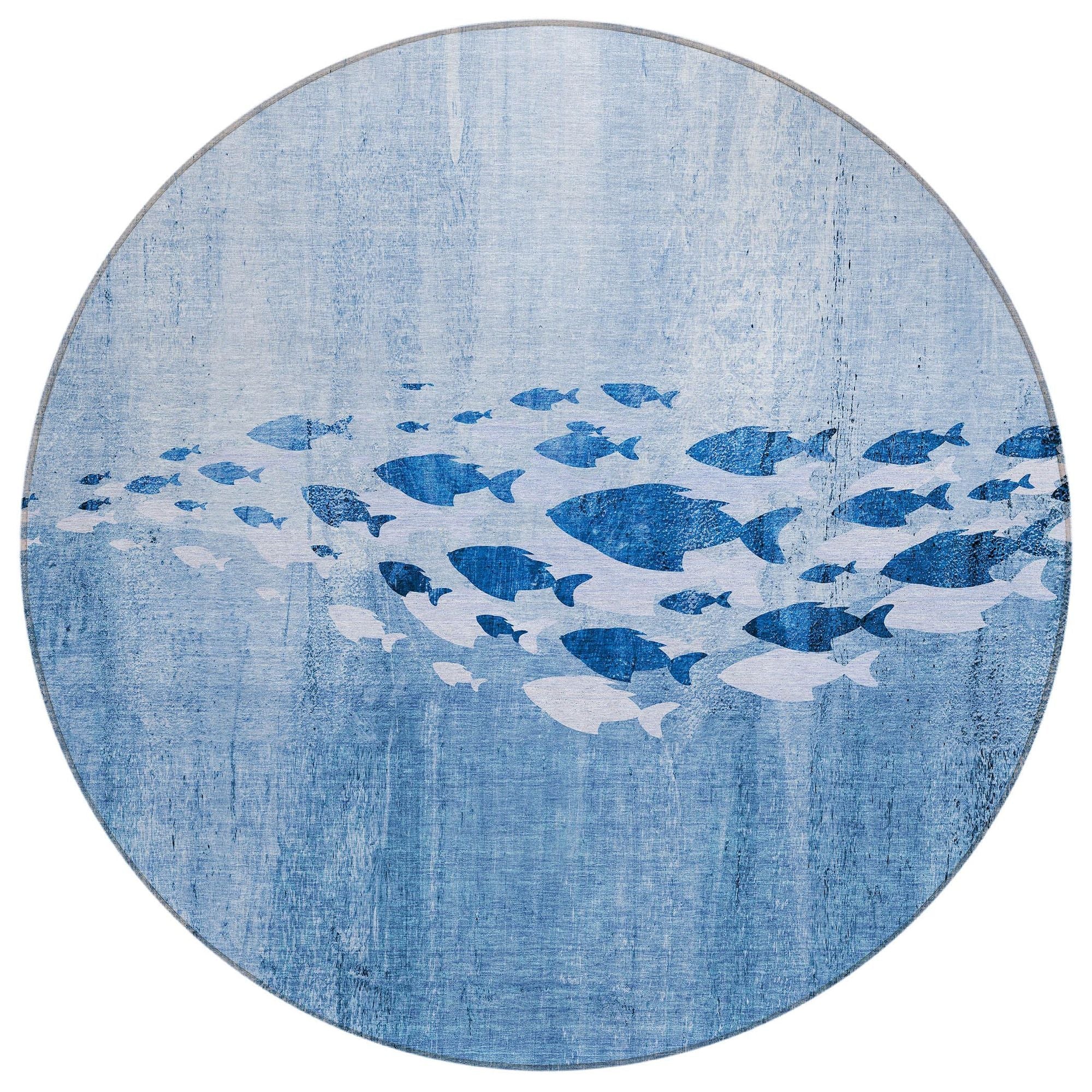 Machine Washable Blue Rug - Indoor / Outdoor - Kids / Pet Friendly Nautical Print Rug