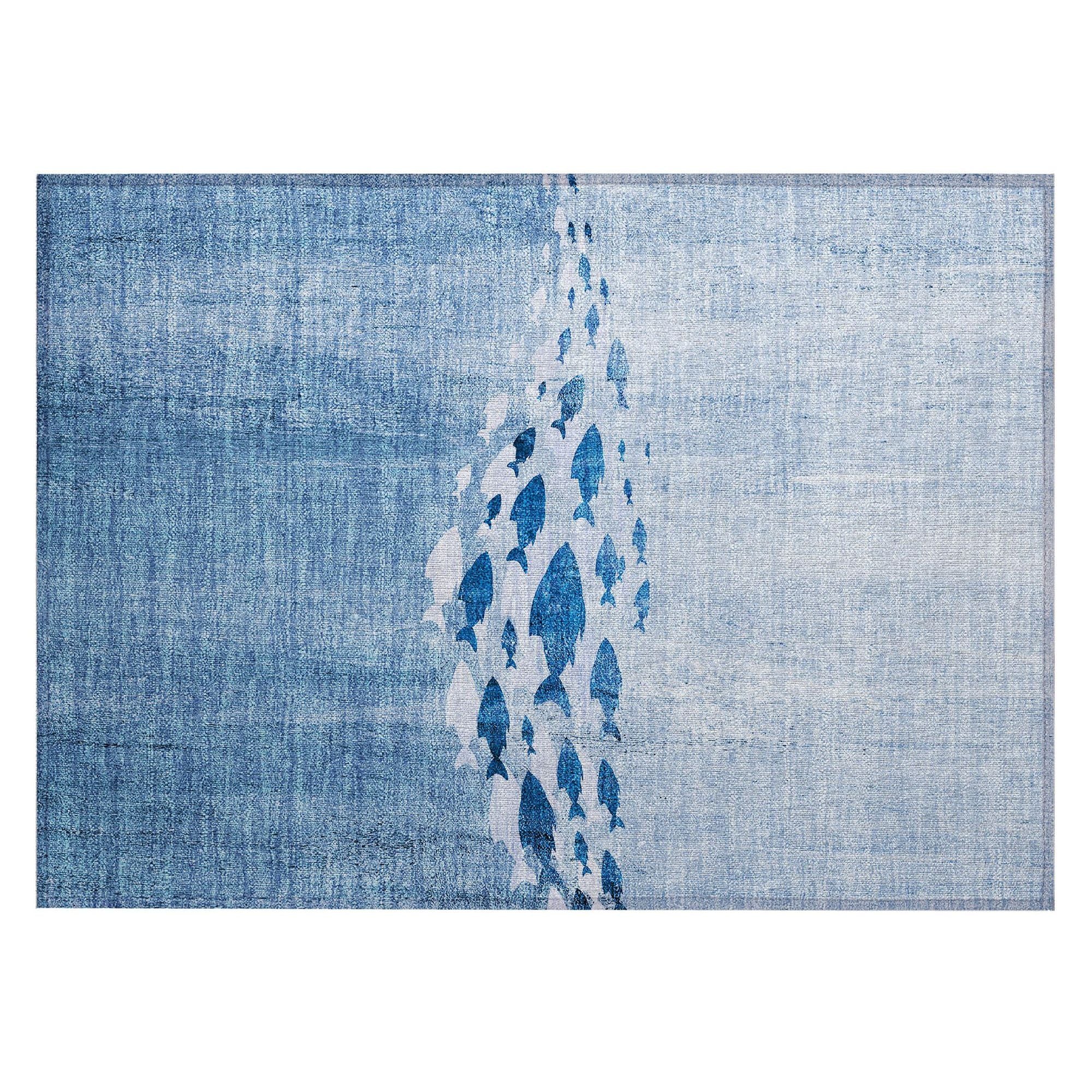 Machine Washable Blue Rug - Indoor / Outdoor - Kids / Pet Friendly Nautical Print Rug