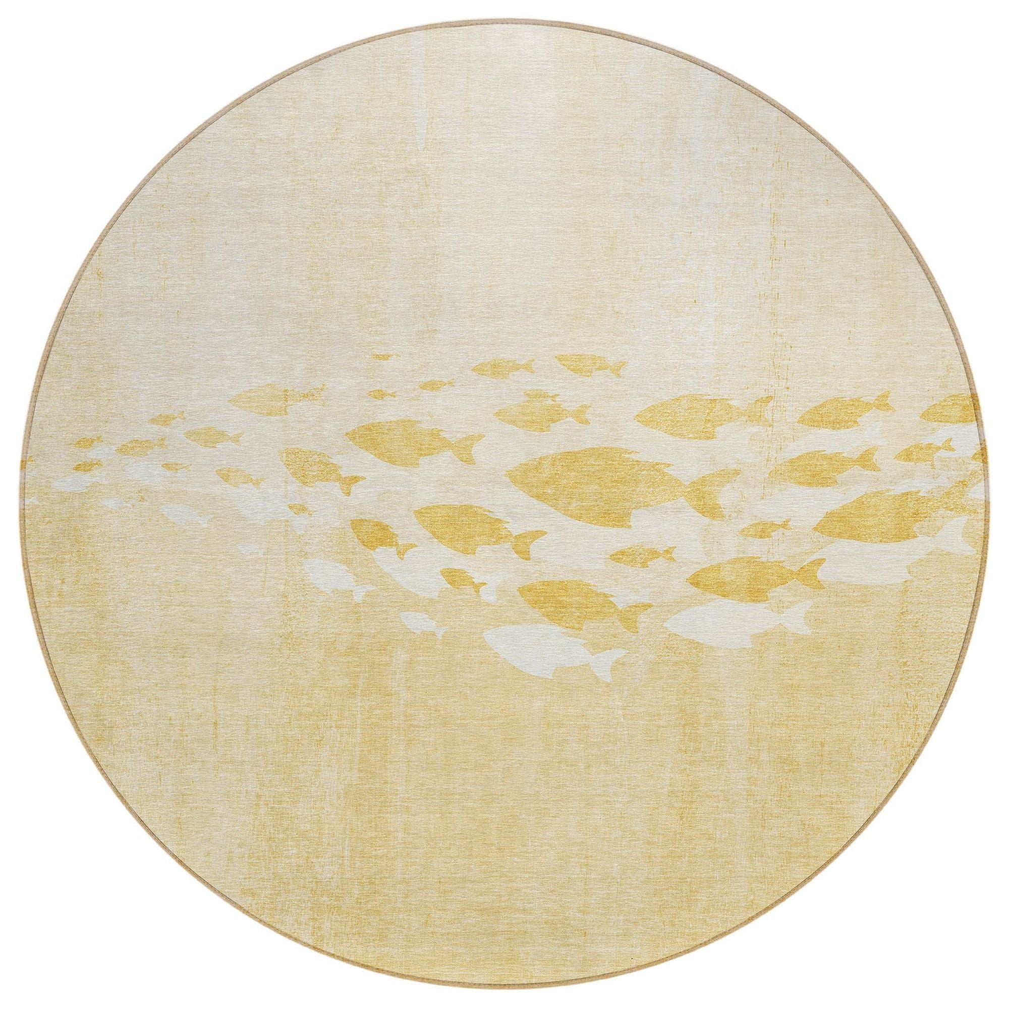 Machine Washable Gold Rug - Indoor / Outdoor - Kids / Pet Friendly Nautical Print Rug