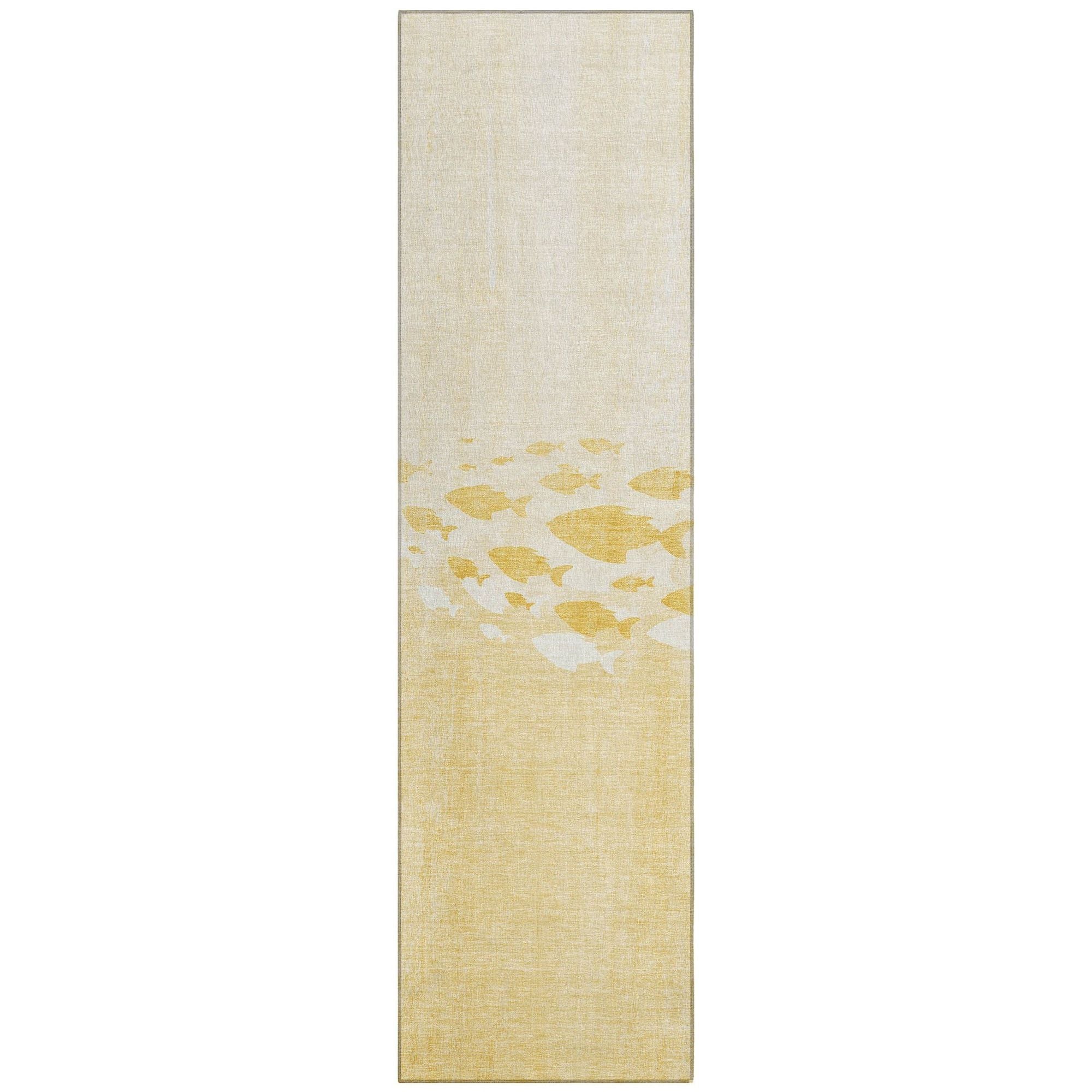 Machine Washable Gold Rug - Indoor / Outdoor - Kids / Pet Friendly Nautical Print Rug