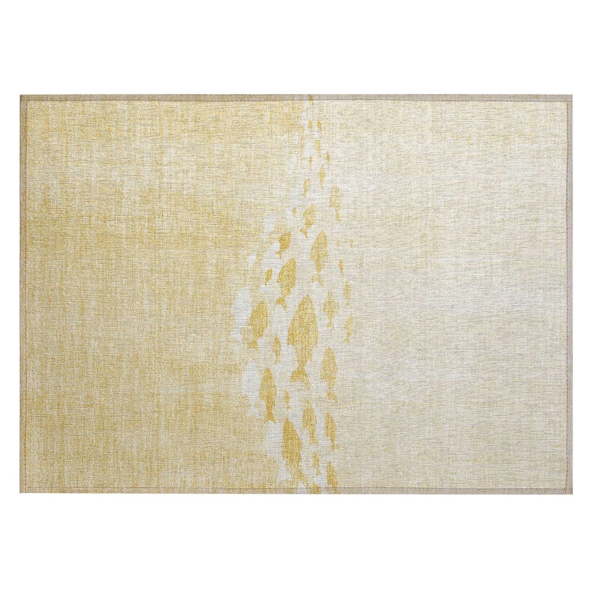 Machine Washable Gold Rug - Indoor / Outdoor - Kids / Pet Friendly Nautical Print Rug