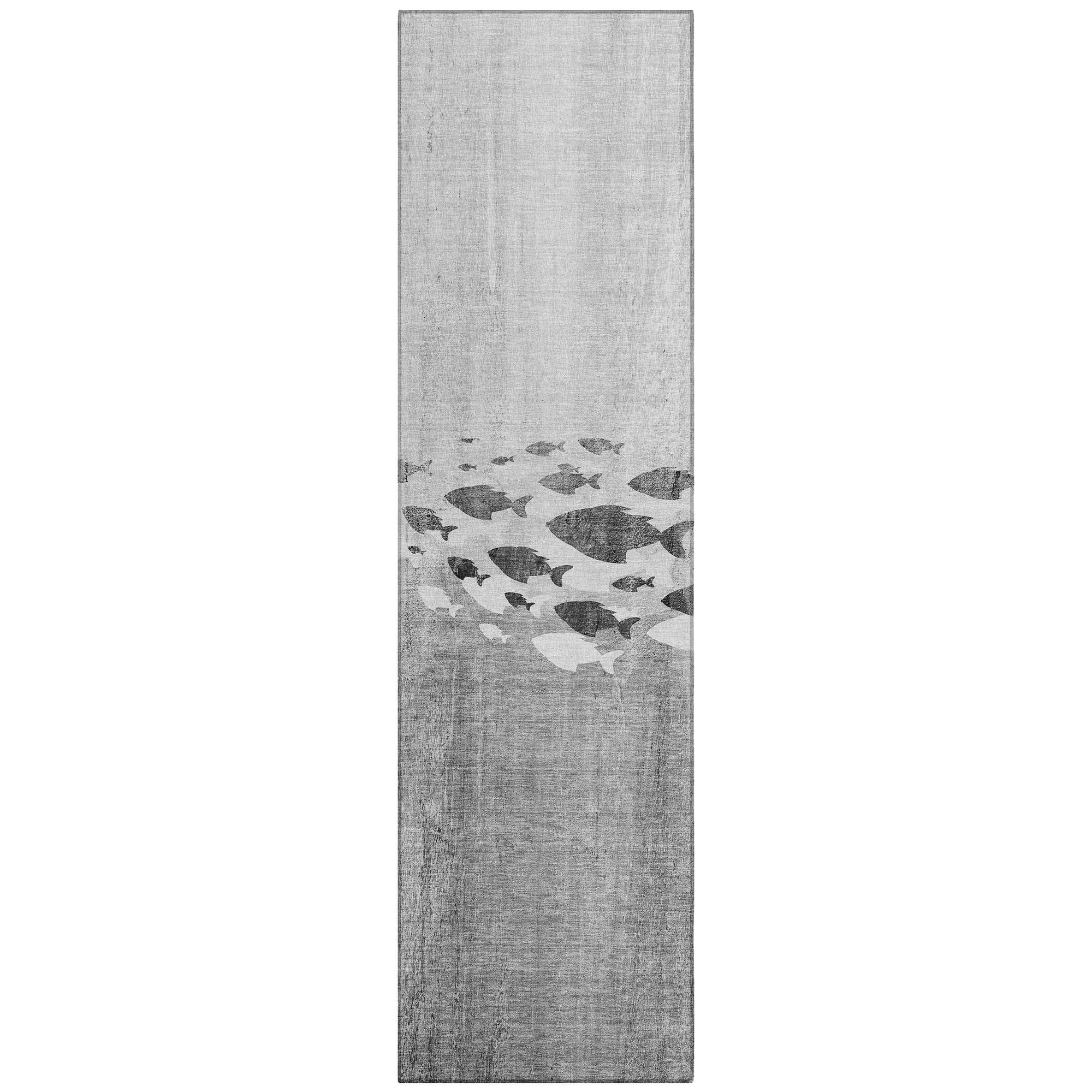 Machine Washable Gray Rug - Indoor / Outdoor - Kids / Pet Friendly Nautical Print Rug