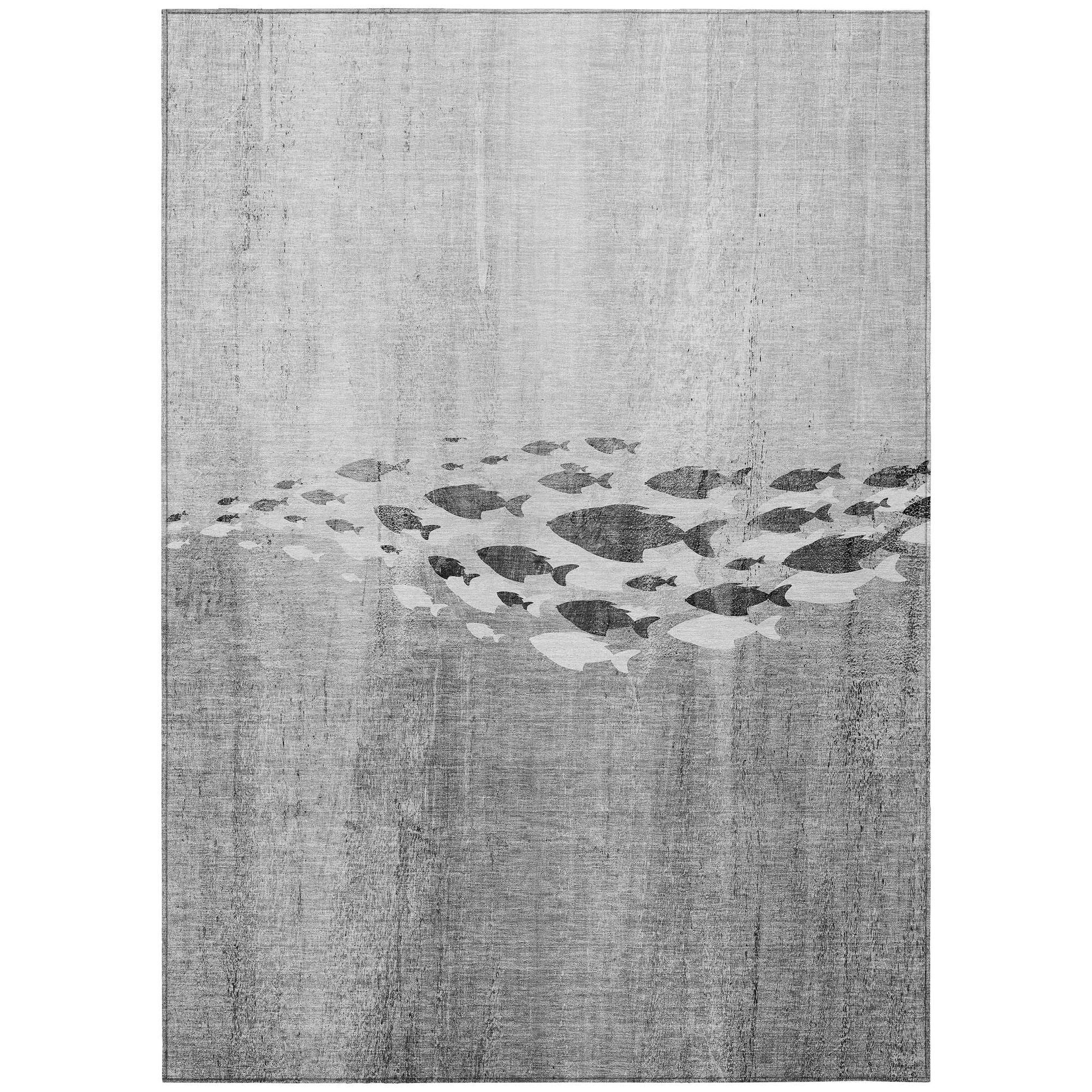 Machine Washable Gray Rug - Indoor / Outdoor - Kids / Pet Friendly Nautical Print Rug