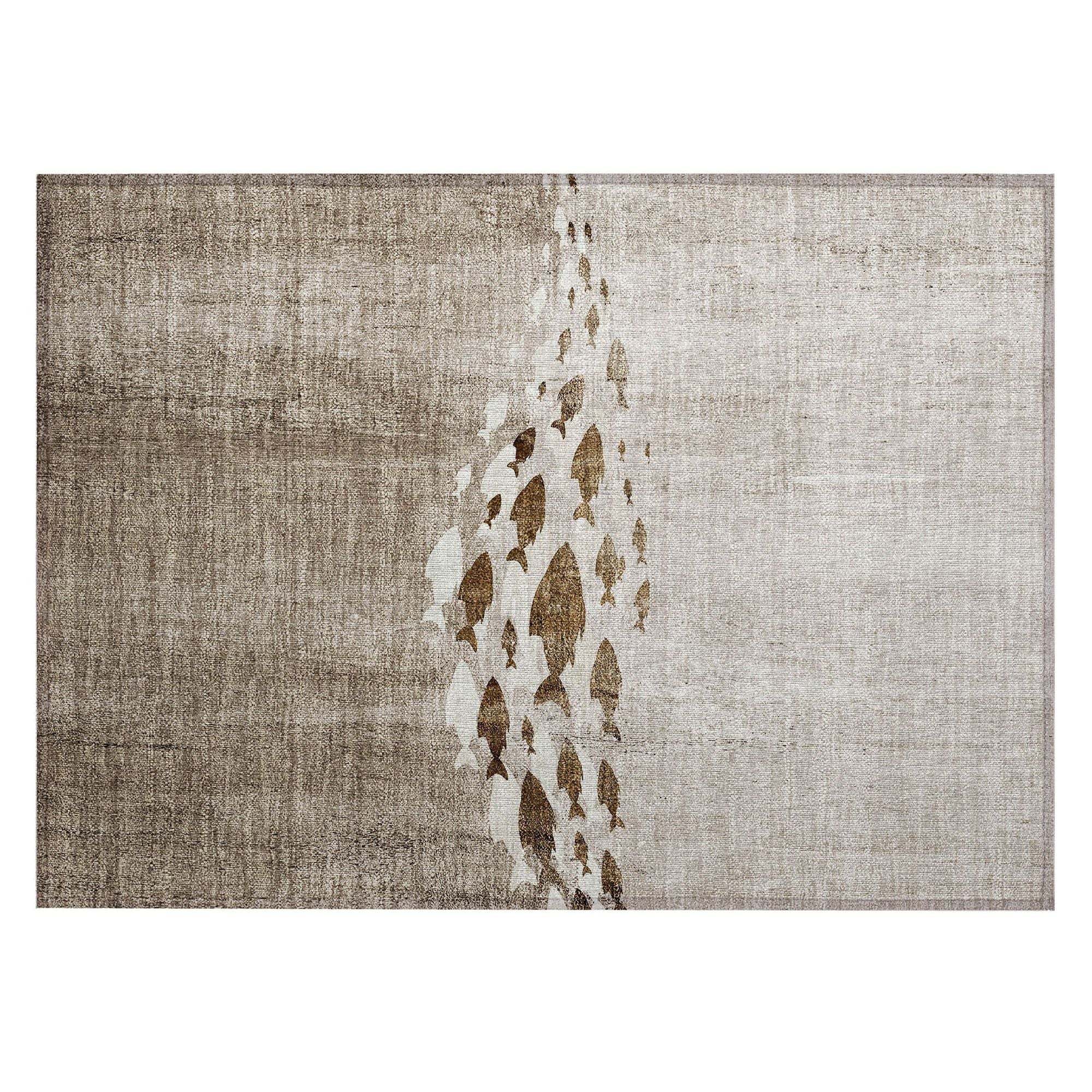 Machine Washable Taupe Brown Rug - Indoor / Outdoor - Kids / Pet Friendly Nautical Print Rug