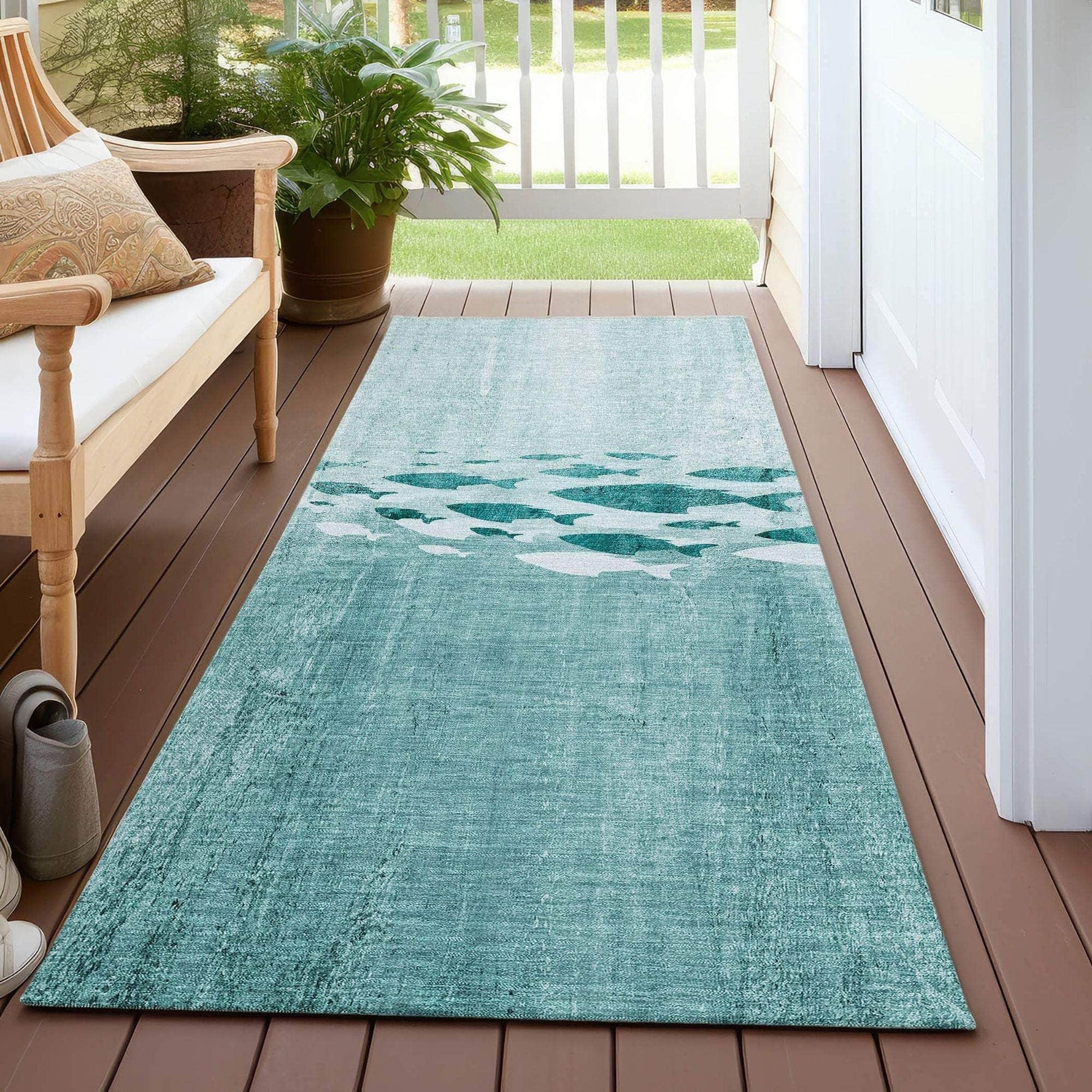 Machine Made ACN627 Teal  Rugs 