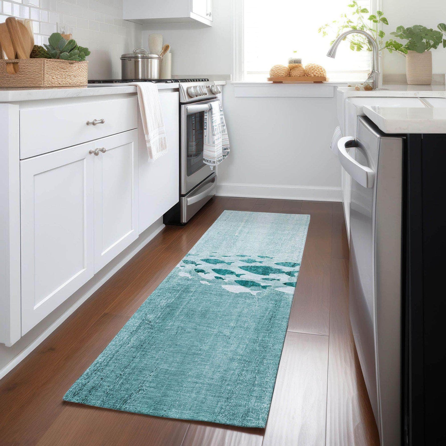 Machine Made ACN627 Teal  Rugs 