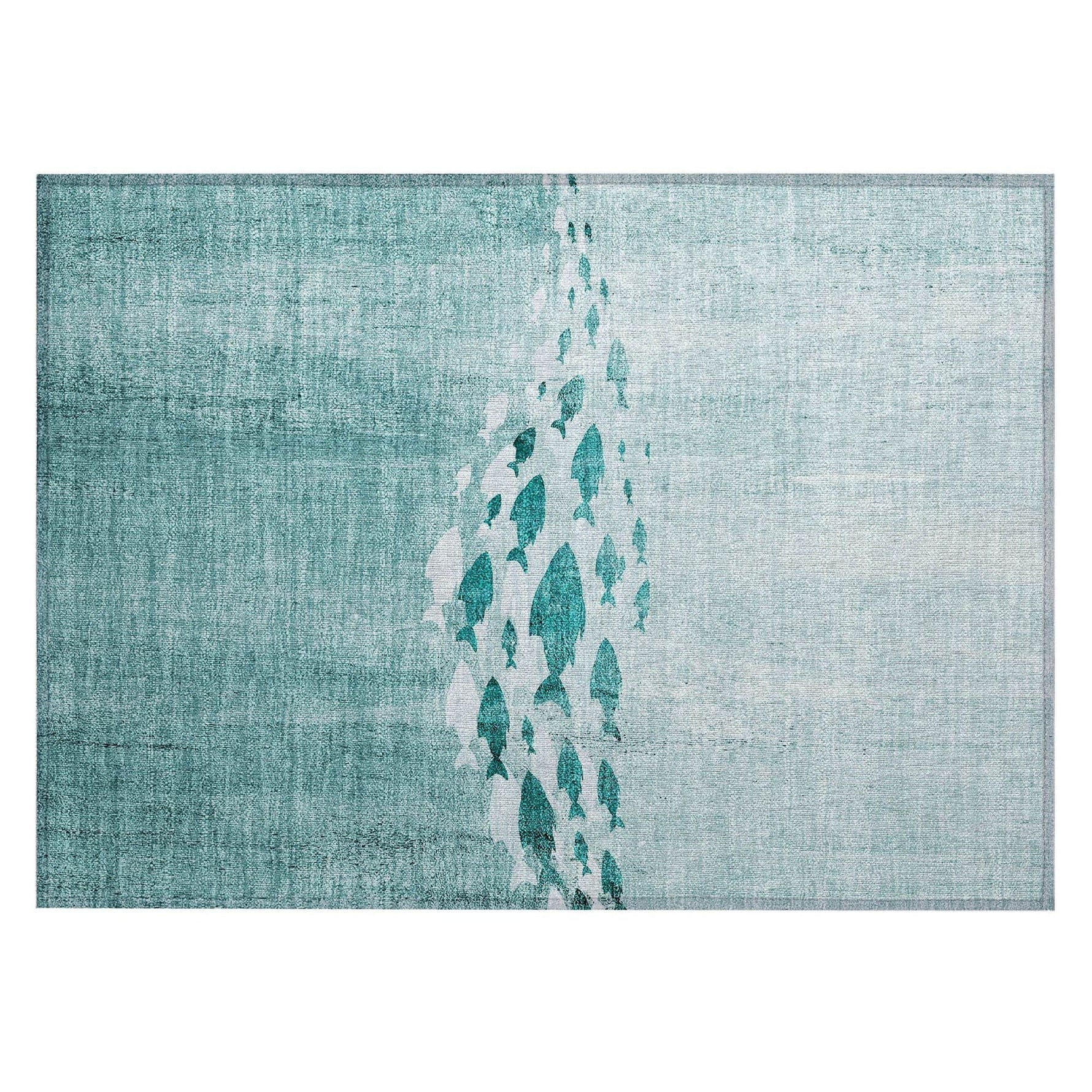 Machine Washable Teal Rug - Indoor / Outdoor - Kids / Pet Friendly Nautical Print Rug