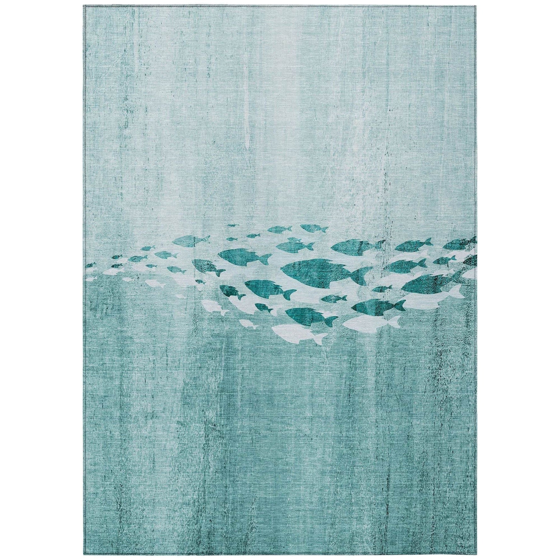 Machine Washable Teal Rug - Indoor / Outdoor - Kids / Pet Friendly Nautical Print Rug