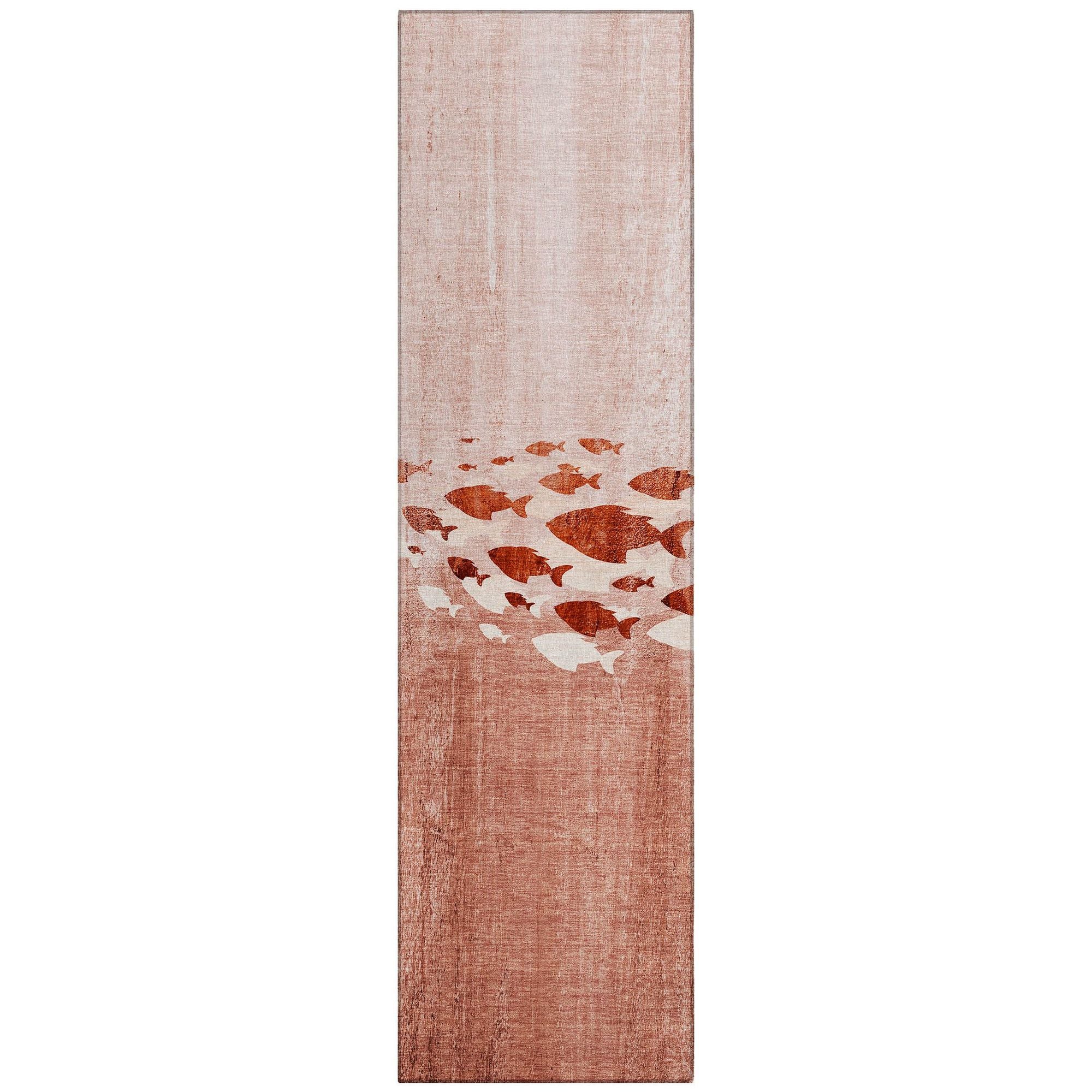 Machine Washable Terracotta Orange Rug - Indoor / Outdoor - Kids / Pet Friendly Nautical Print Rug