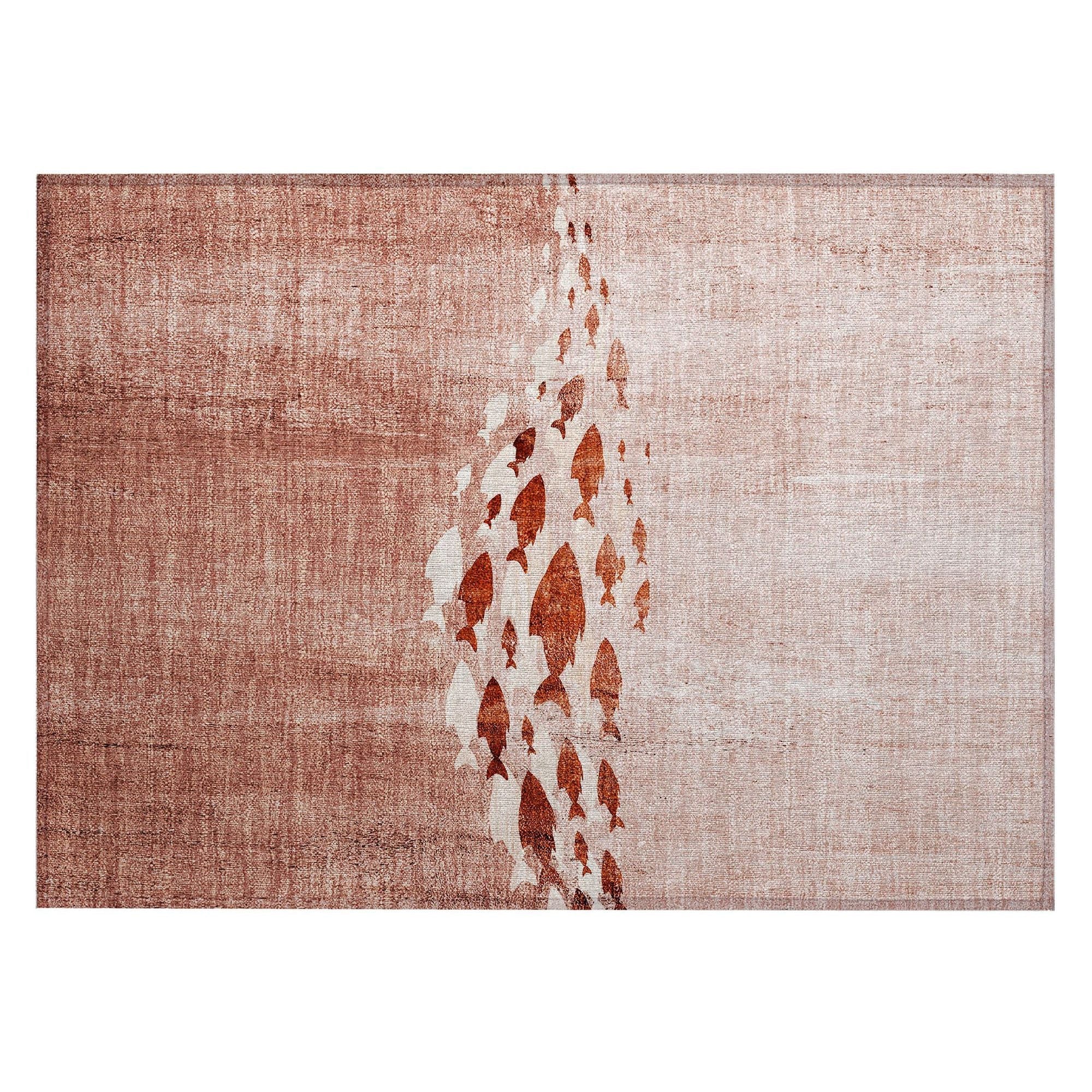 Machine Washable Terracotta Orange Rug - Indoor / Outdoor - Kids / Pet Friendly Nautical Print Rug