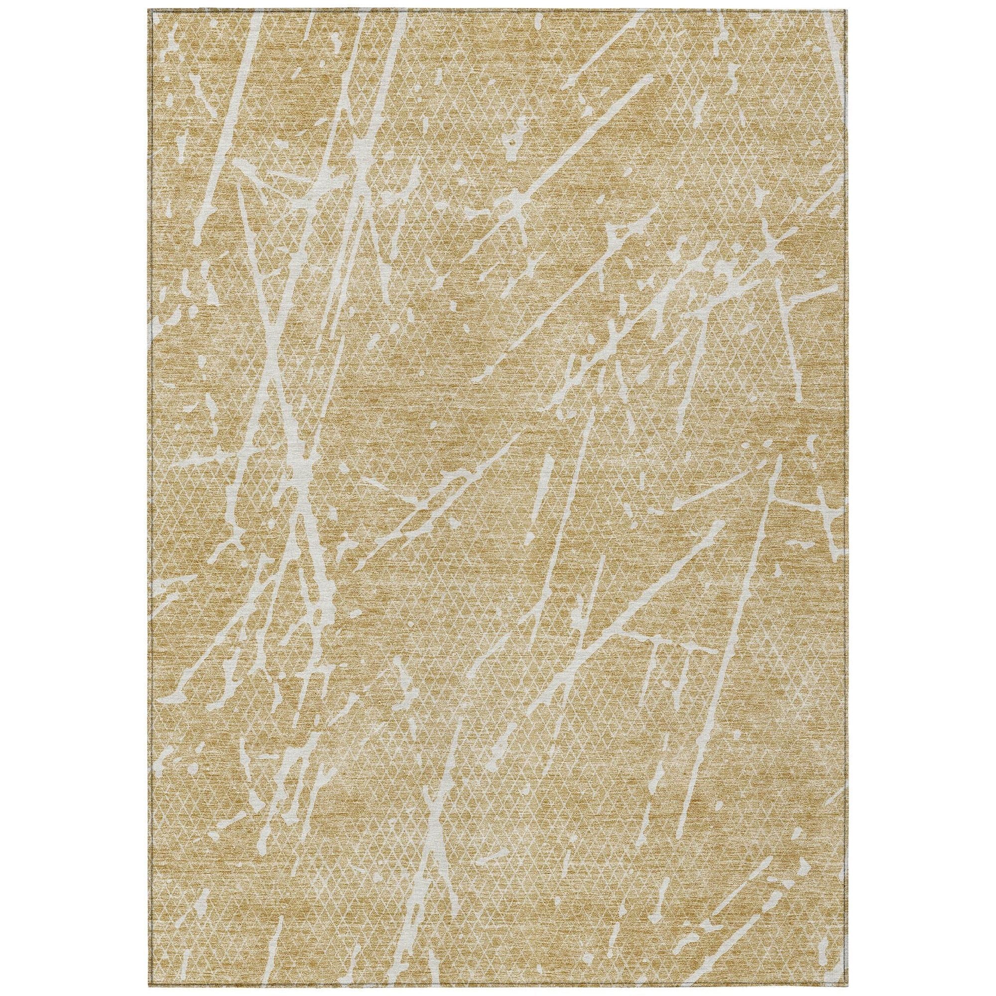 Machine Washable Beige Brown Rug - Indoor / Outdoor - Kids / Pet Friendly Lines Print Rug