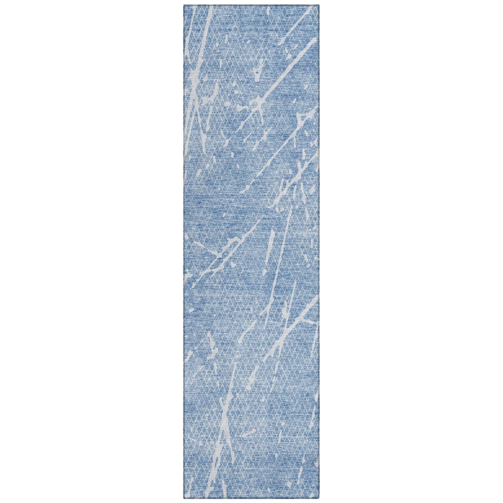 Machine Washable Blue Rug - Indoor / Outdoor - Kids / Pet Friendly Lines Print Rug