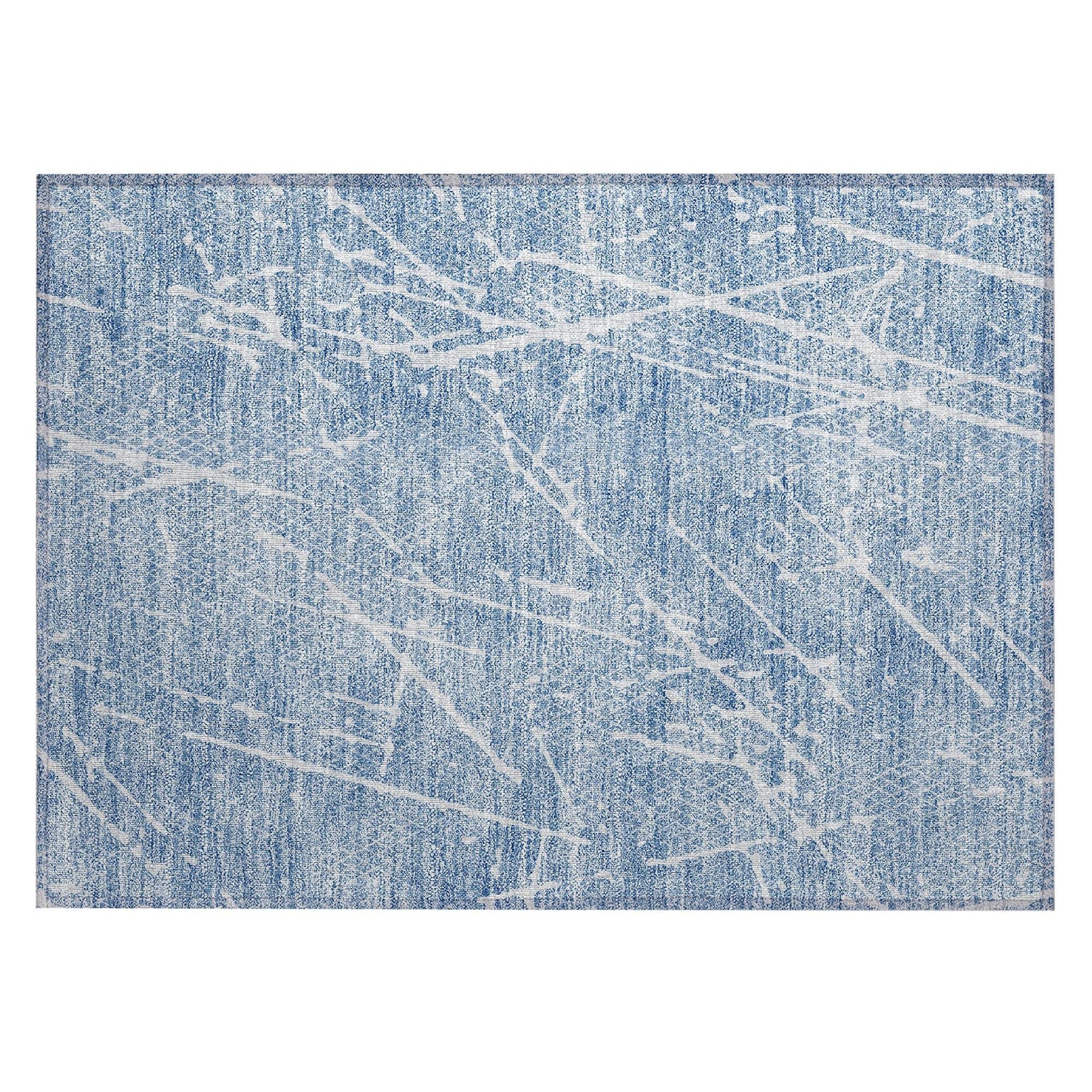 Machine Washable Blue Rug - Indoor / Outdoor - Kids / Pet Friendly Lines Print Rug