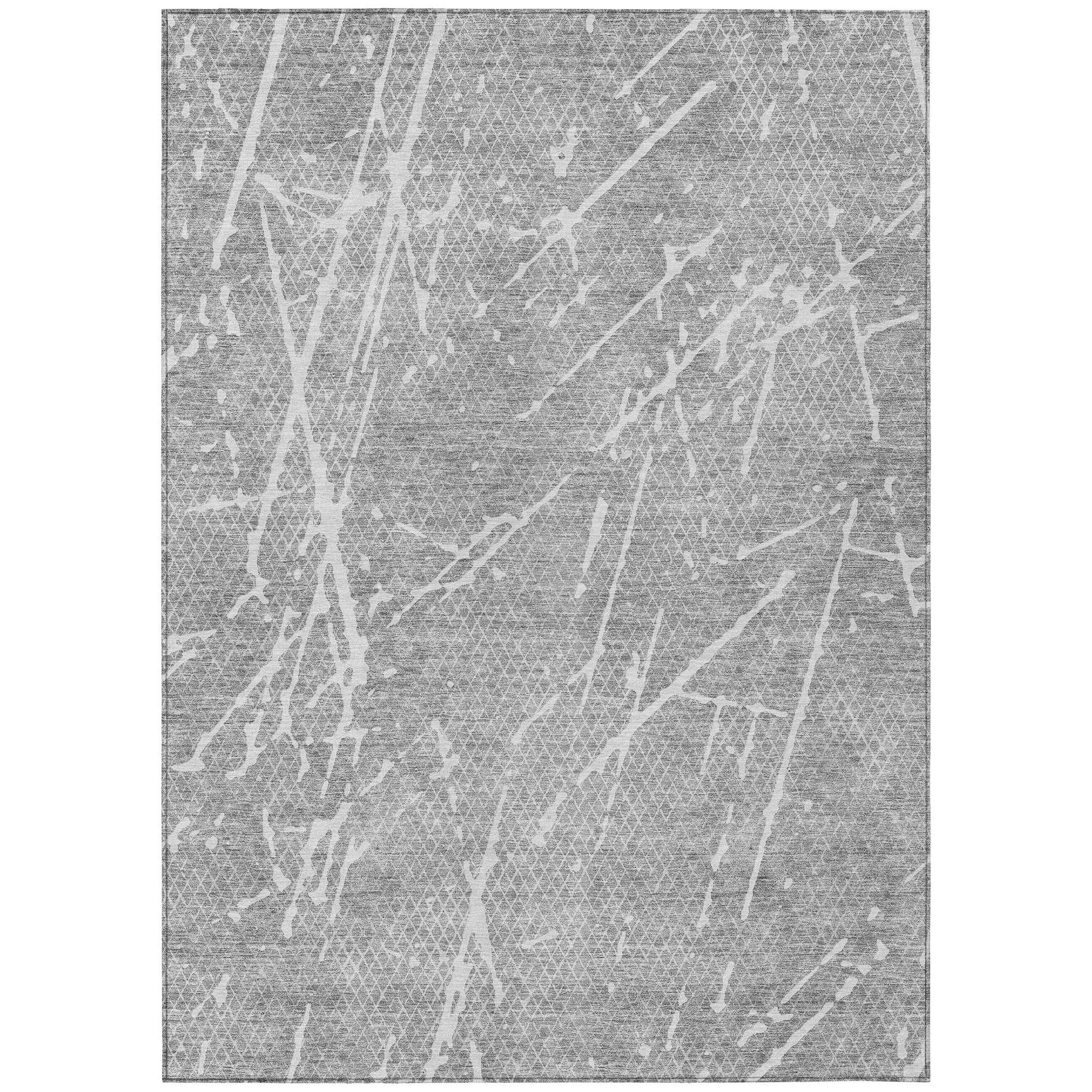 Machine Washable Gray Rug - Indoor / Outdoor - Kids / Pet Friendly Lines Print Rug