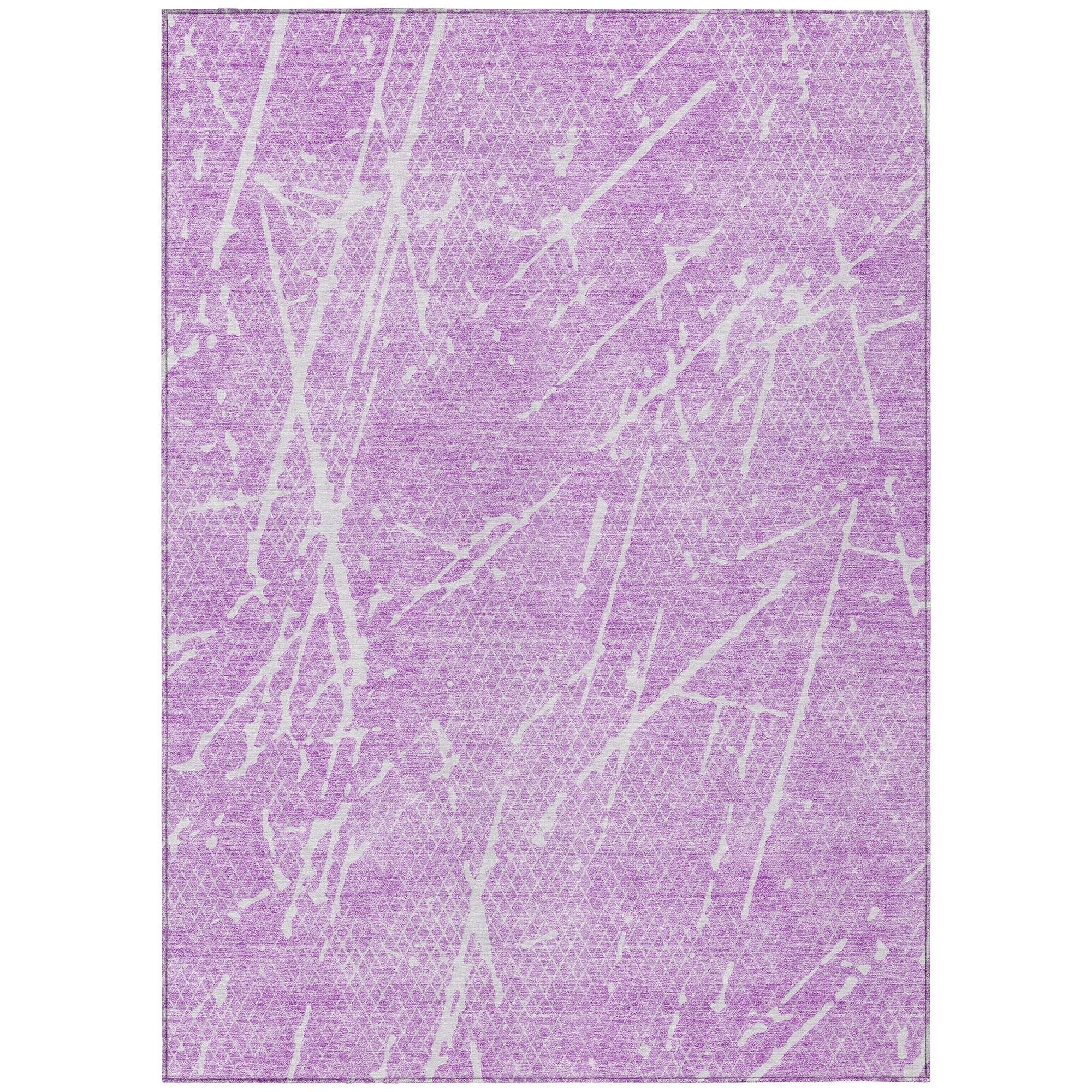 Machine Washable Lilac Purple Rug - Indoor / Outdoor - Kids / Pet Friendly Lines Print Rug