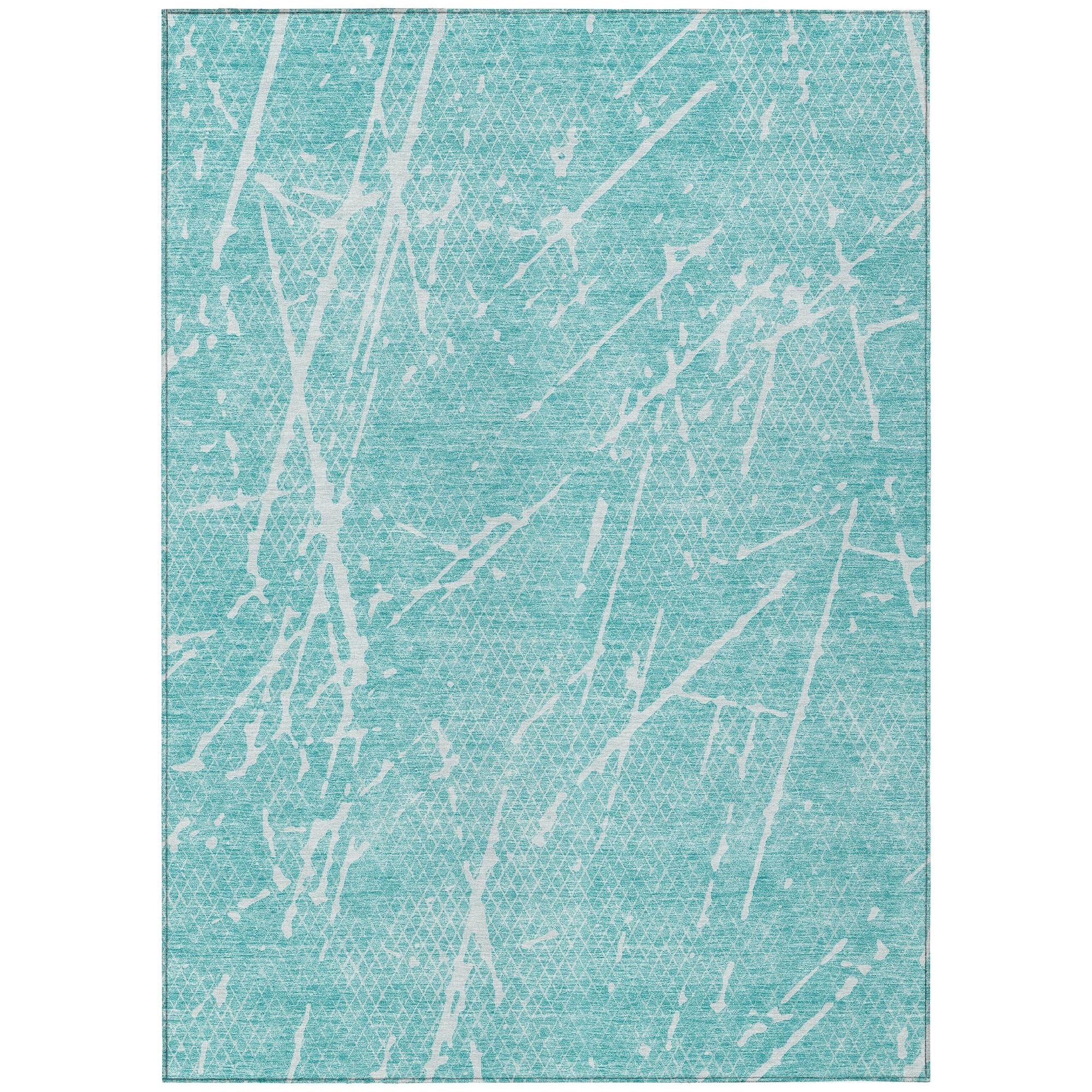 Machine Washable Teal Rug - Indoor / Outdoor - Kids / Pet Friendly Lines Print Rug
