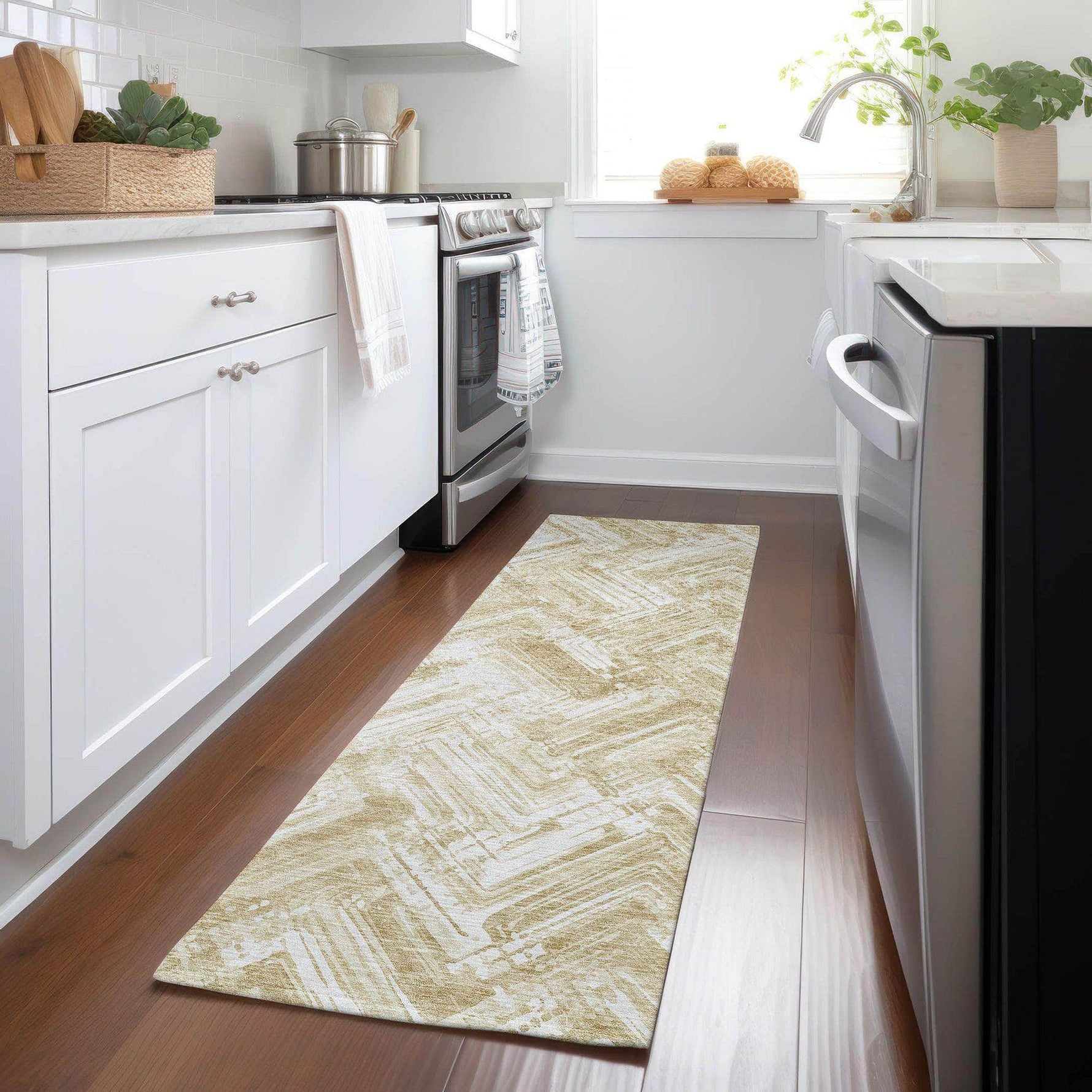 Machine Made ACN630 Beige Brown Rugs 