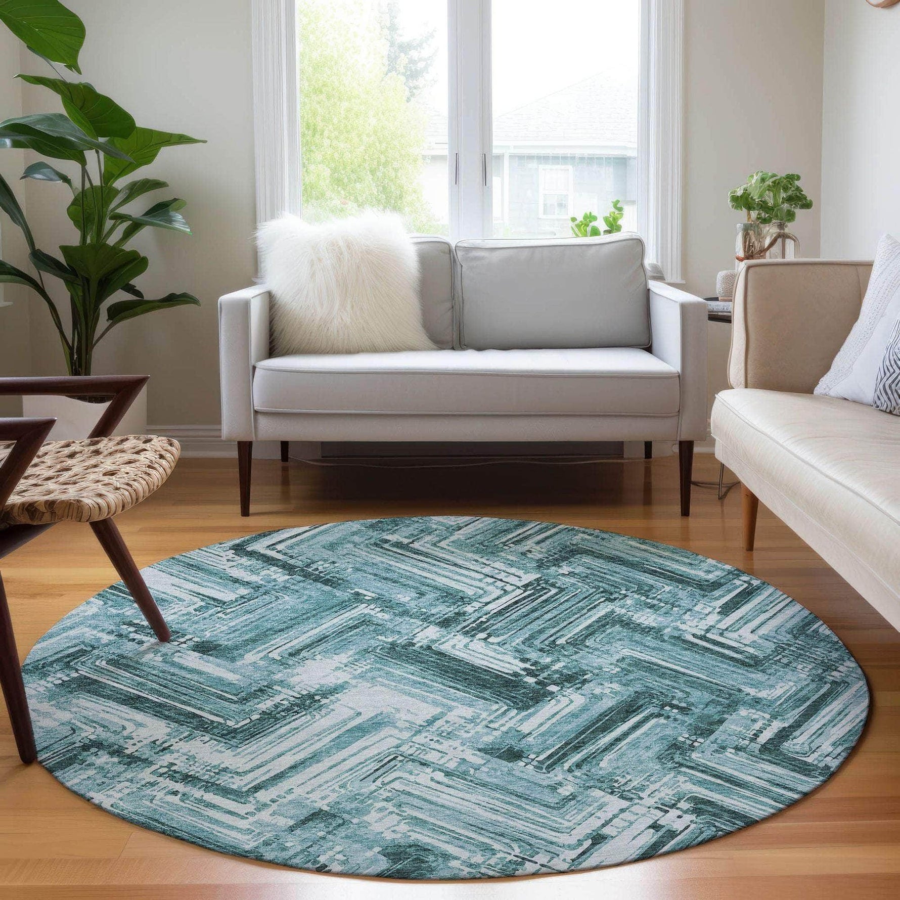 Machine Made ACN630 Teal  Rugs 